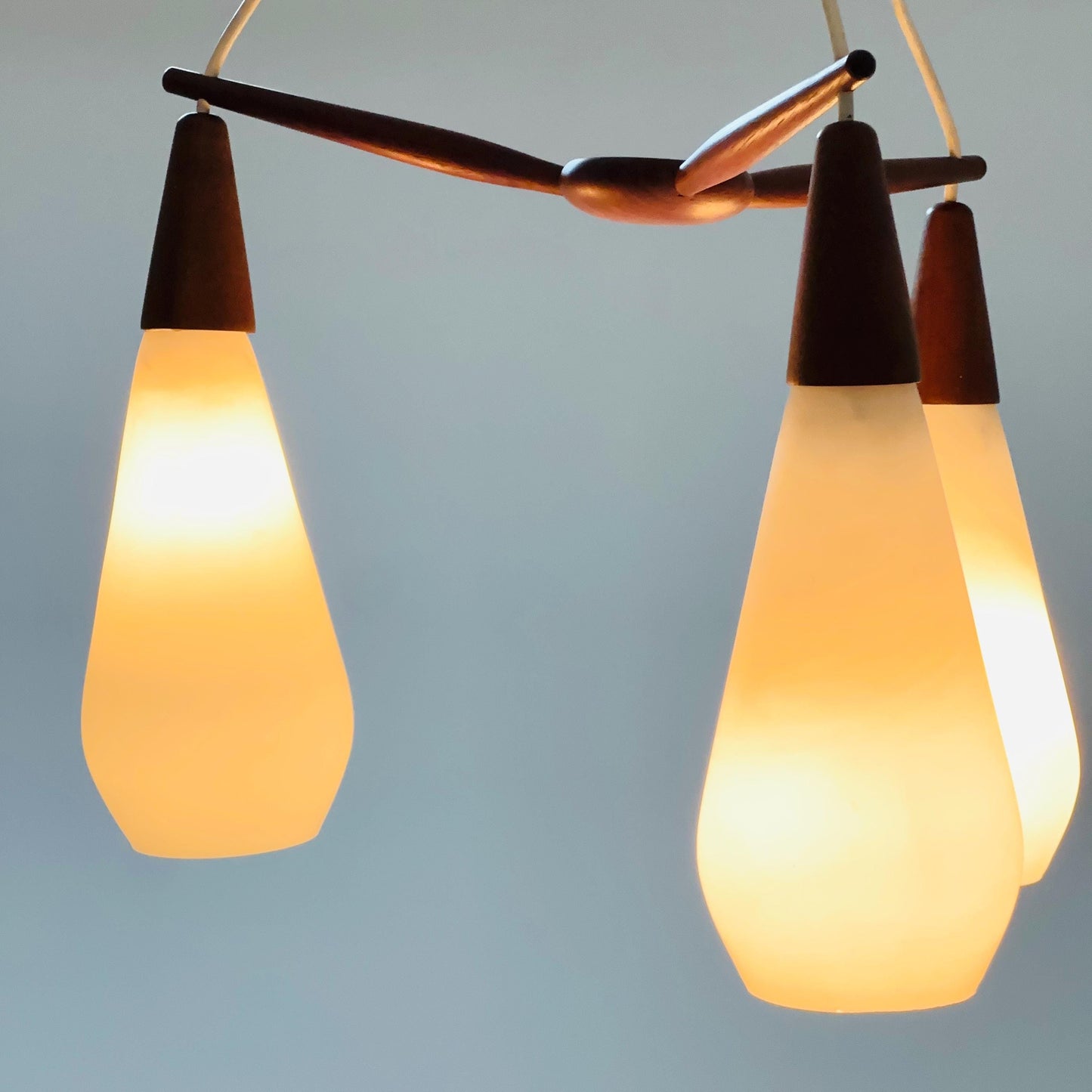 Mid century Danish teak & opal glass pendant lamp 1960s Denmark