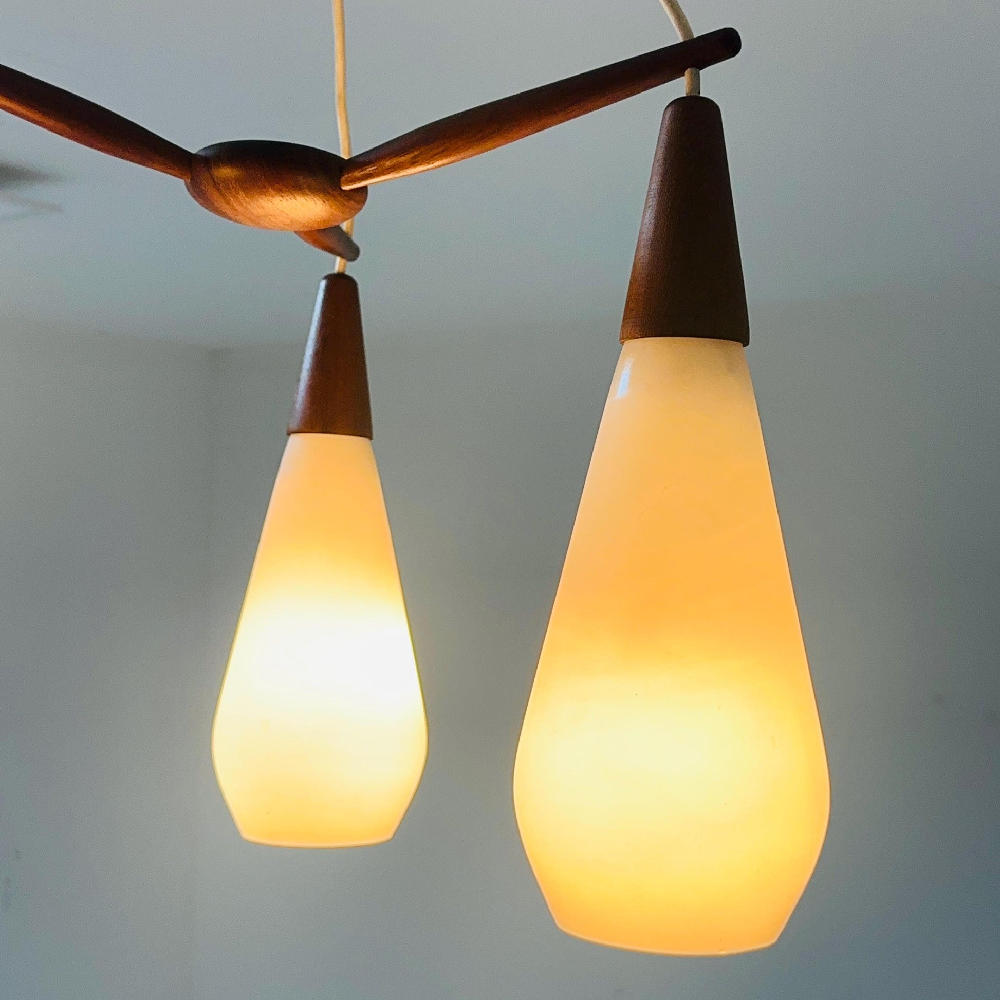Mid century Danish teak & opal glass pendant lamp 1960s Denmark