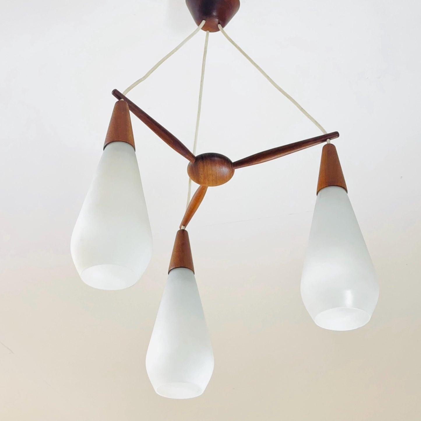 Mid century Danish teak & opal glass pendant lamp 1960s Denmark