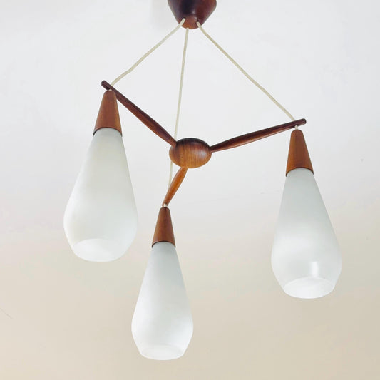 Mid century Danish teak & opal glass pendant lamp 1960s Denmark