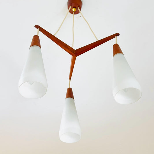 Mid century Danish teak & opal glass pendant lamp 1960s Denmark