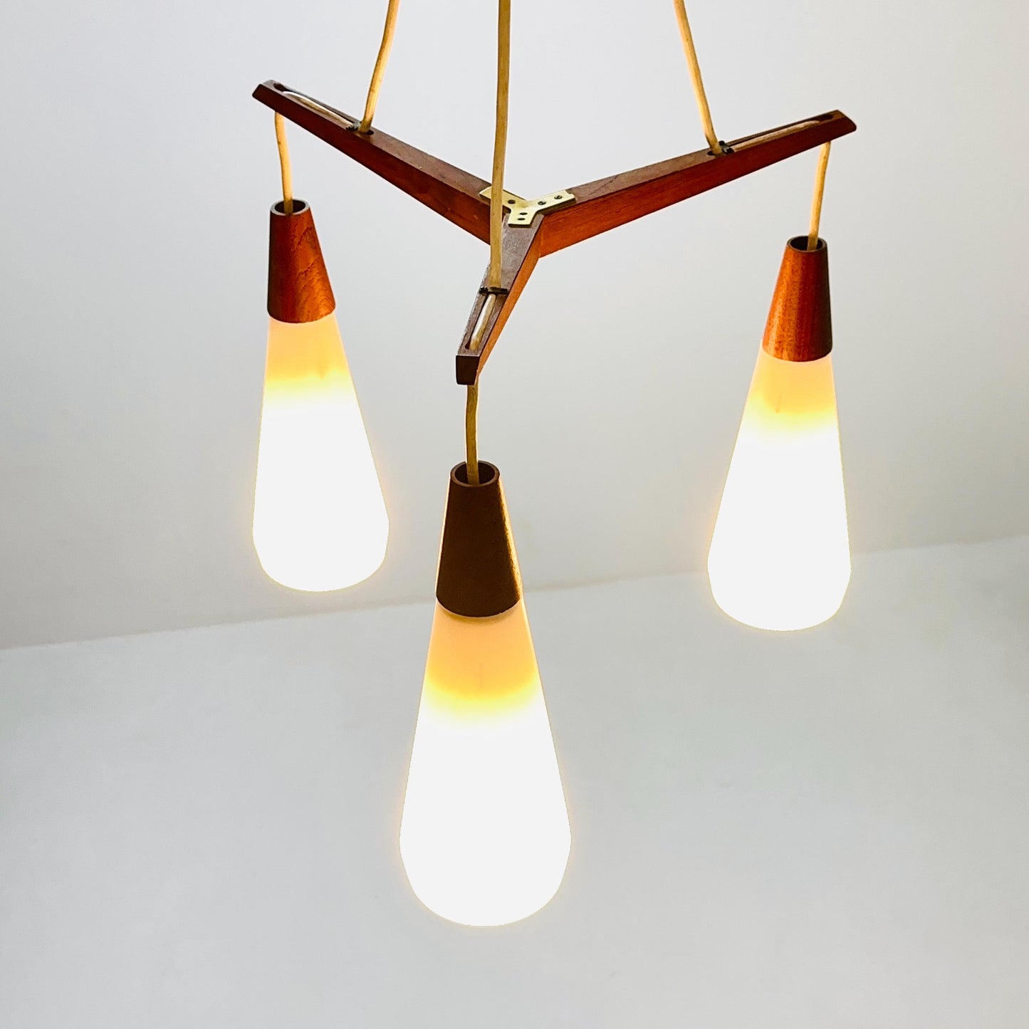 Mid century Danish teak & opal glass pendant lamp 1960s Denmark