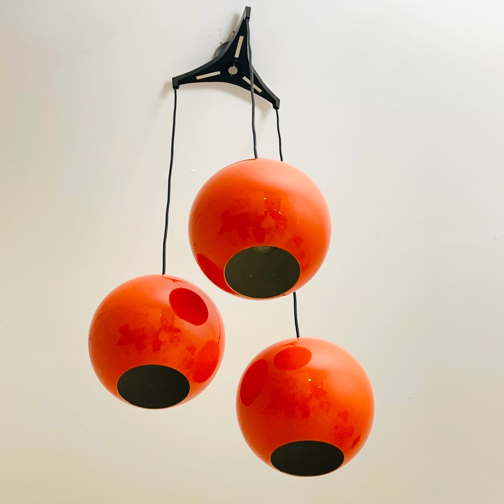 Space Age balls orange metal pendant lamp for Kaiser Germany , 1970e