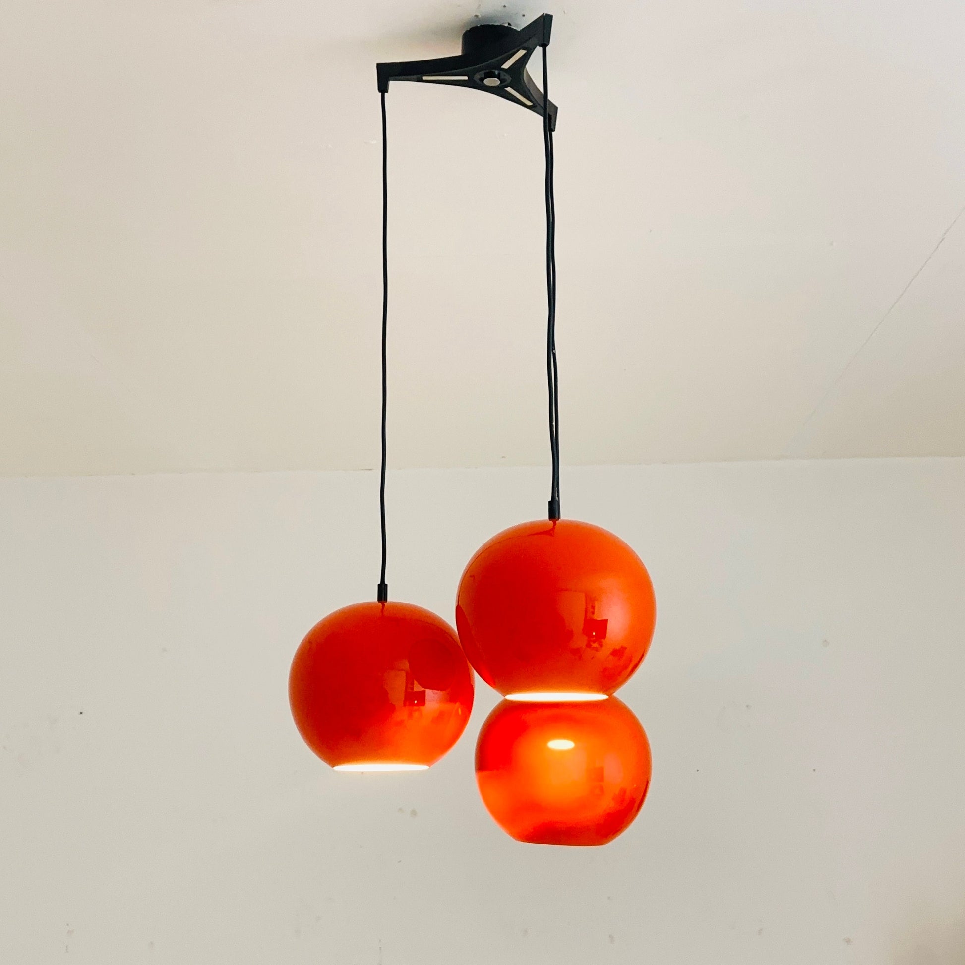 Space Age balls orange metal pendant lamp for Kaiser Germany , 1970e
