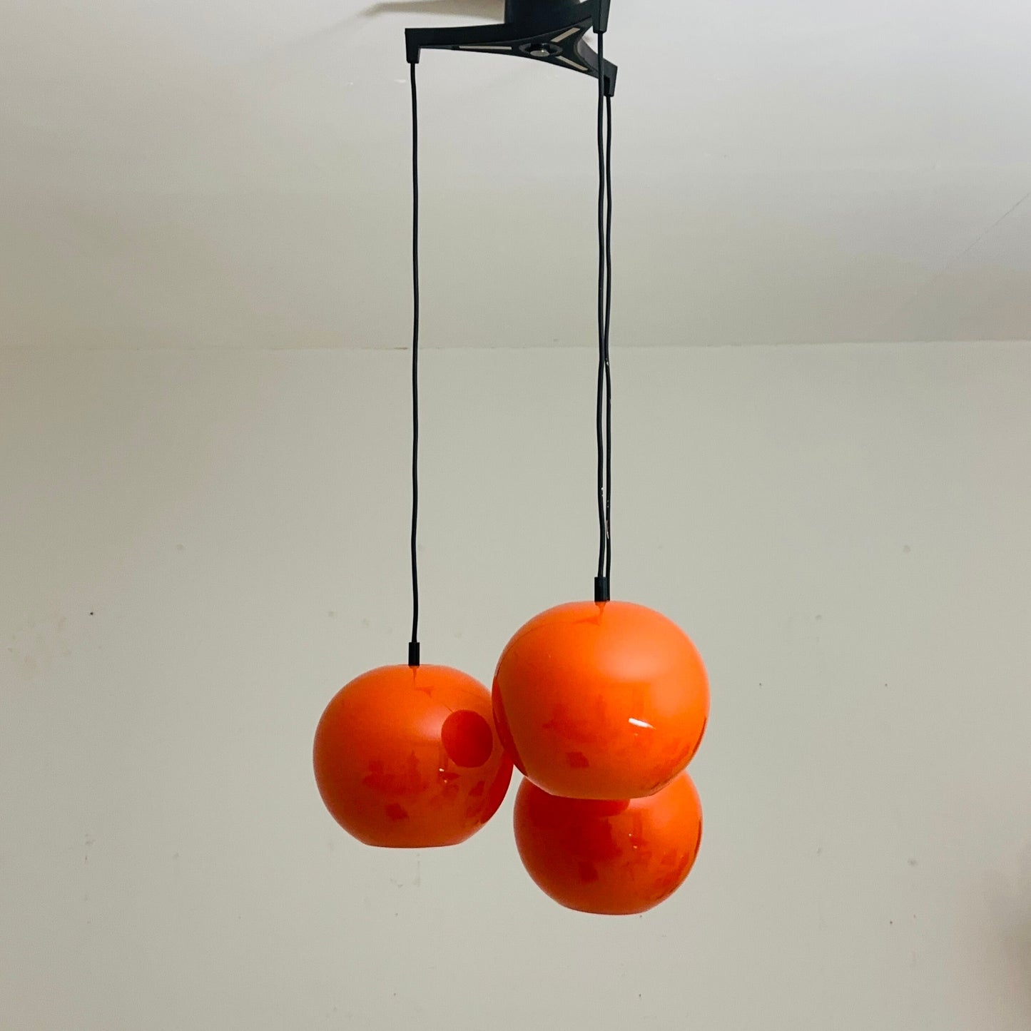 Space Age balls orange metal pendant lamp for Kaiser Germany , 1970e