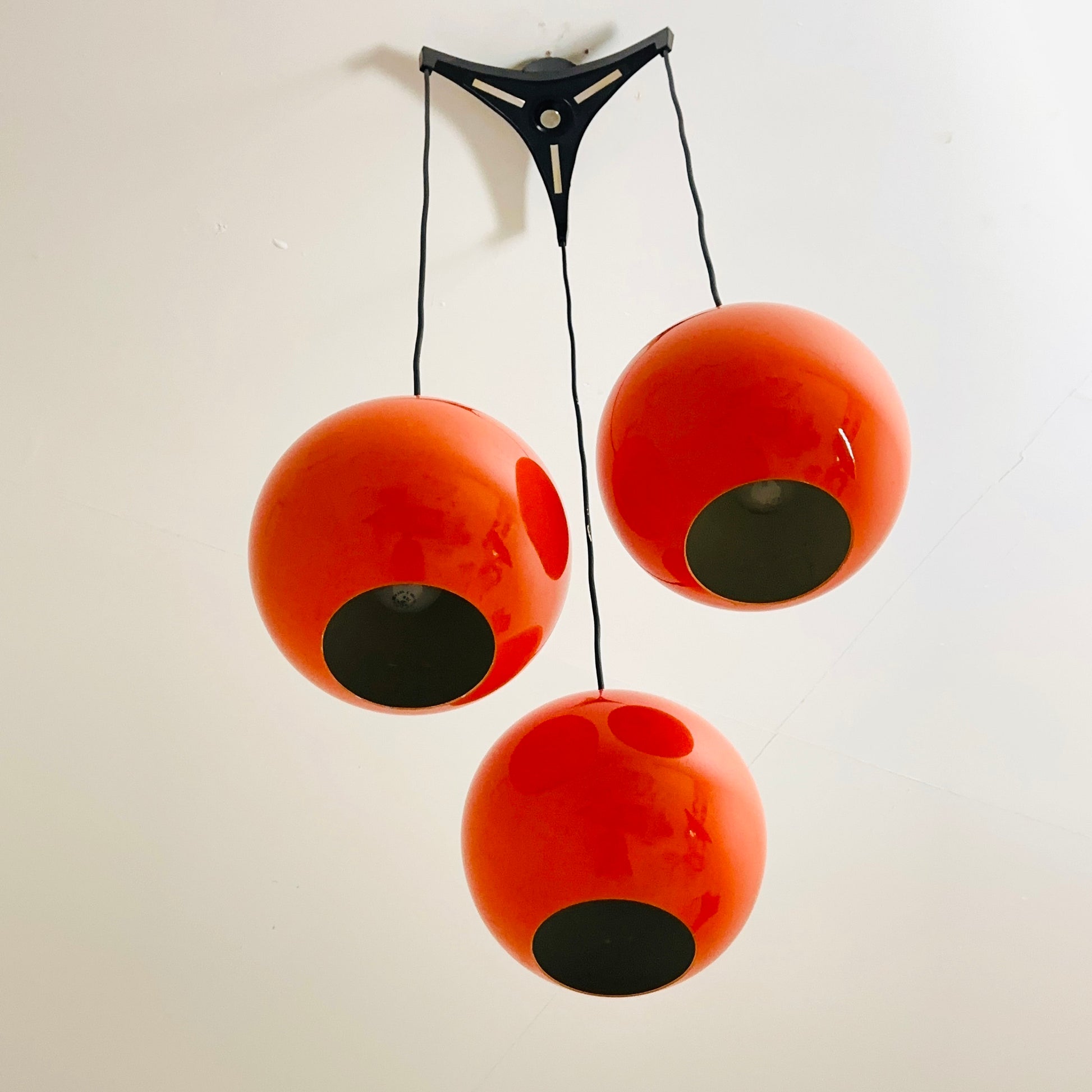 Space Age balls orange metal pendant lamp for Kaiser Germany , 1970e