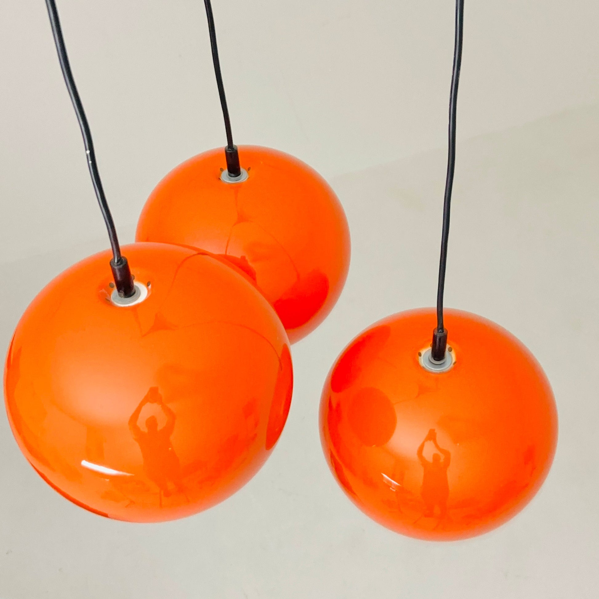 Space Age balls orange metal pendant lamp for Kaiser Germany , 1970e