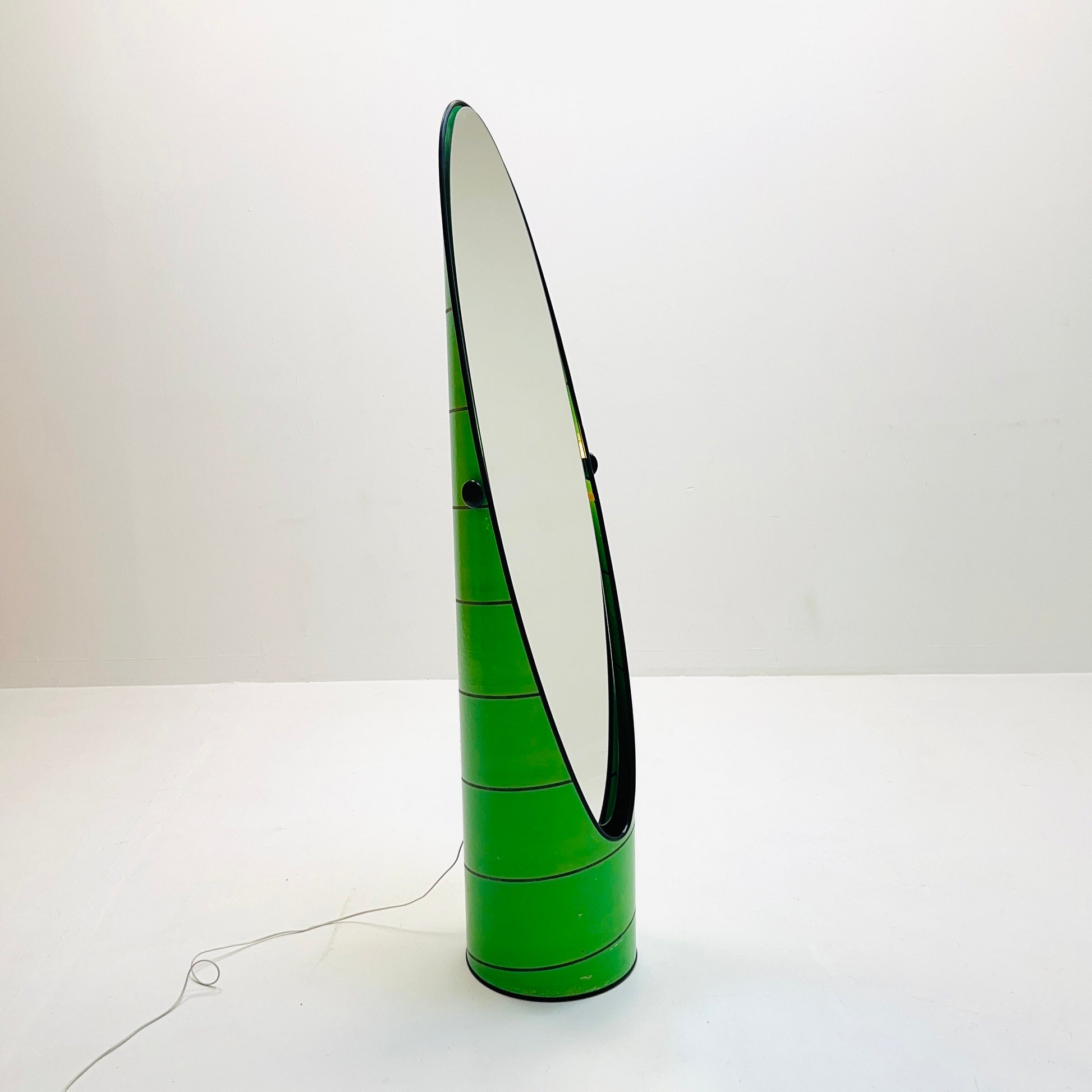 Space age green , "Roulette" floor mirror with backlight 1960s, AB Nybrofabriken, Fröseke, Sweden 