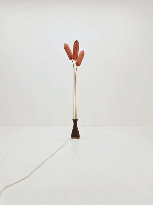 Super rare Mid Century Modern Swedish floor lamp ceramic, wood and brass by Sonja katzin for Asea, 1950s