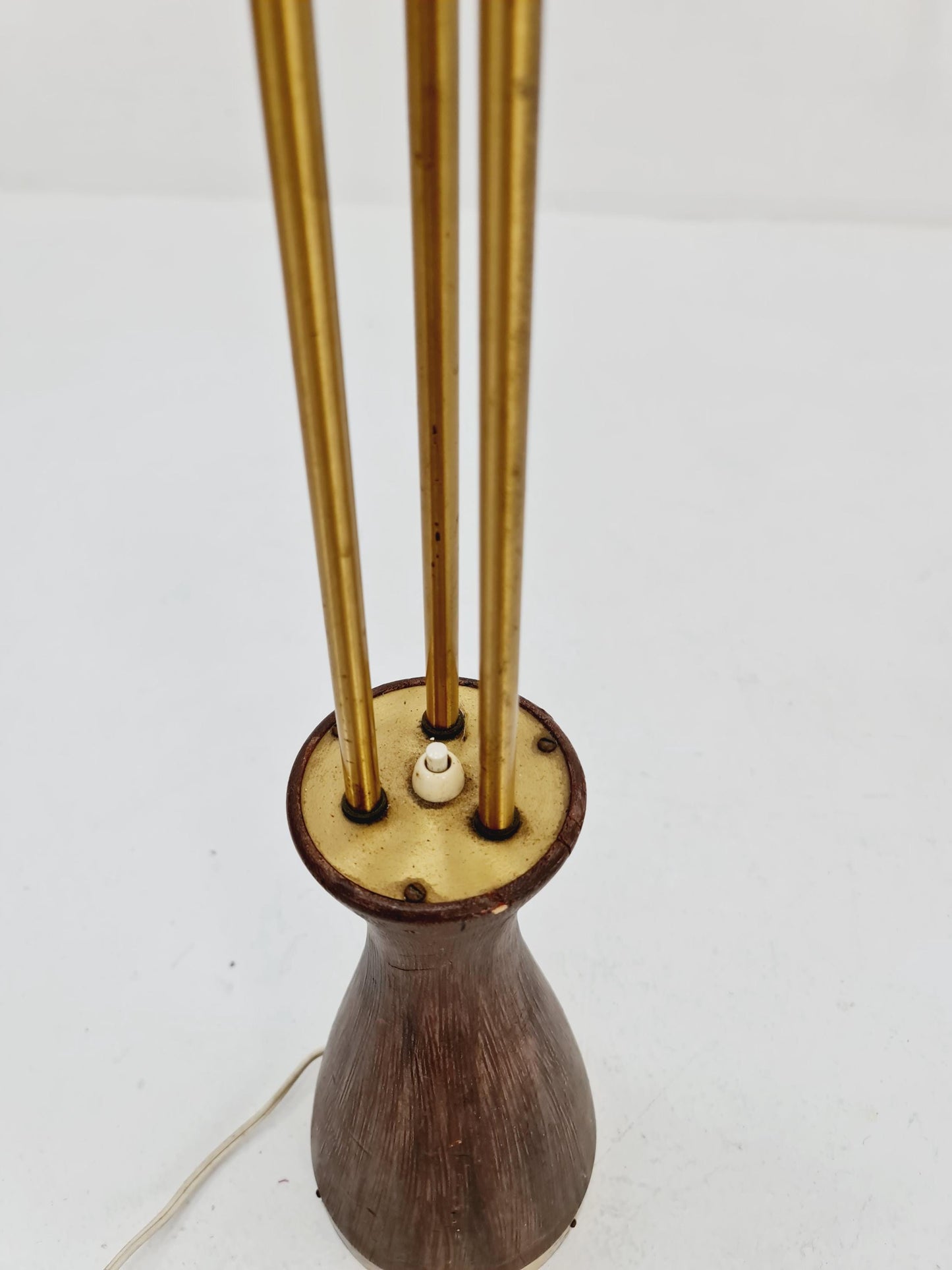 Super rare Mid Century Modern Swedish floor lamp ceramic, wood and brass by Sonja katzin for Asea, 1950s