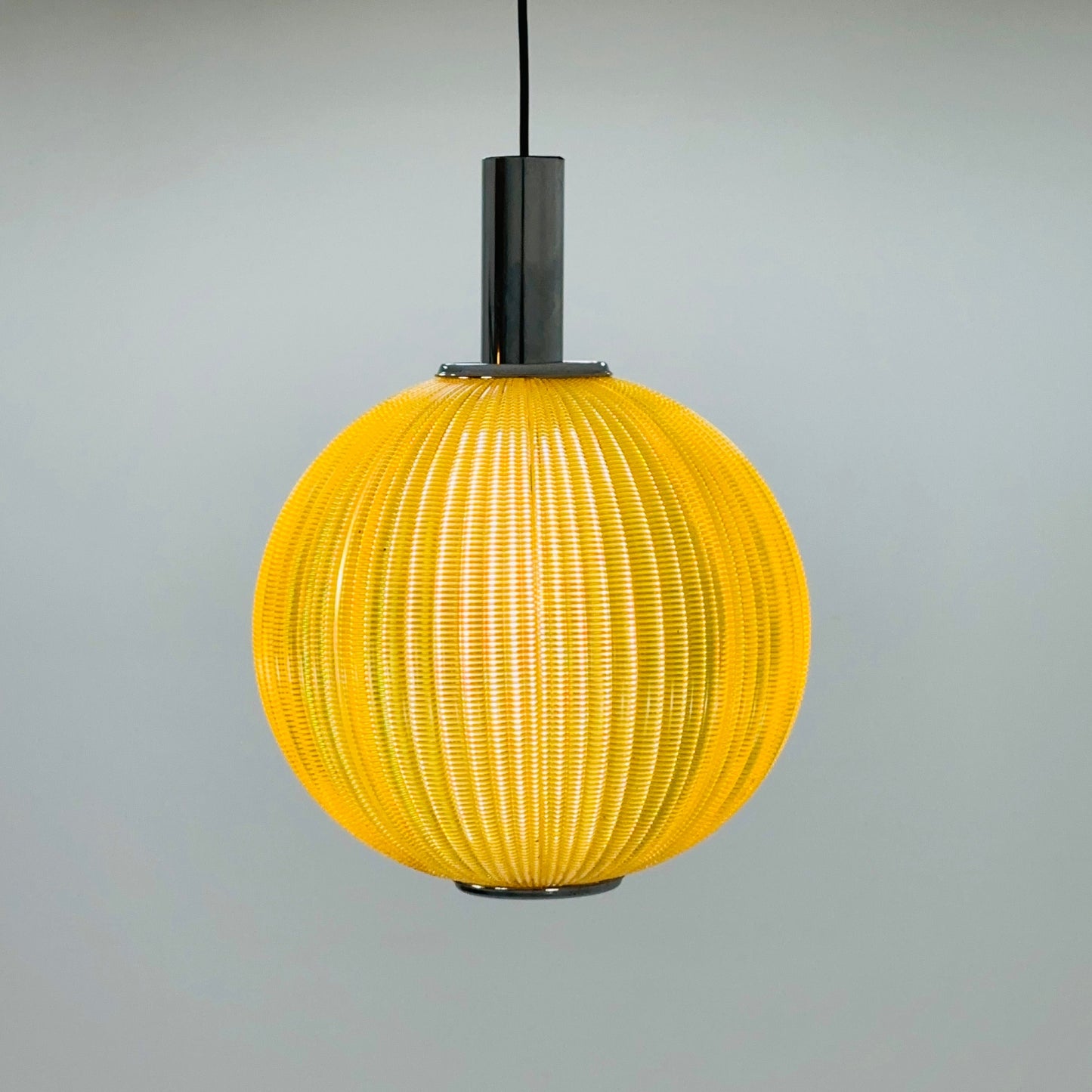 Space age ball yellow plastic pendant lamp Germany 1970s