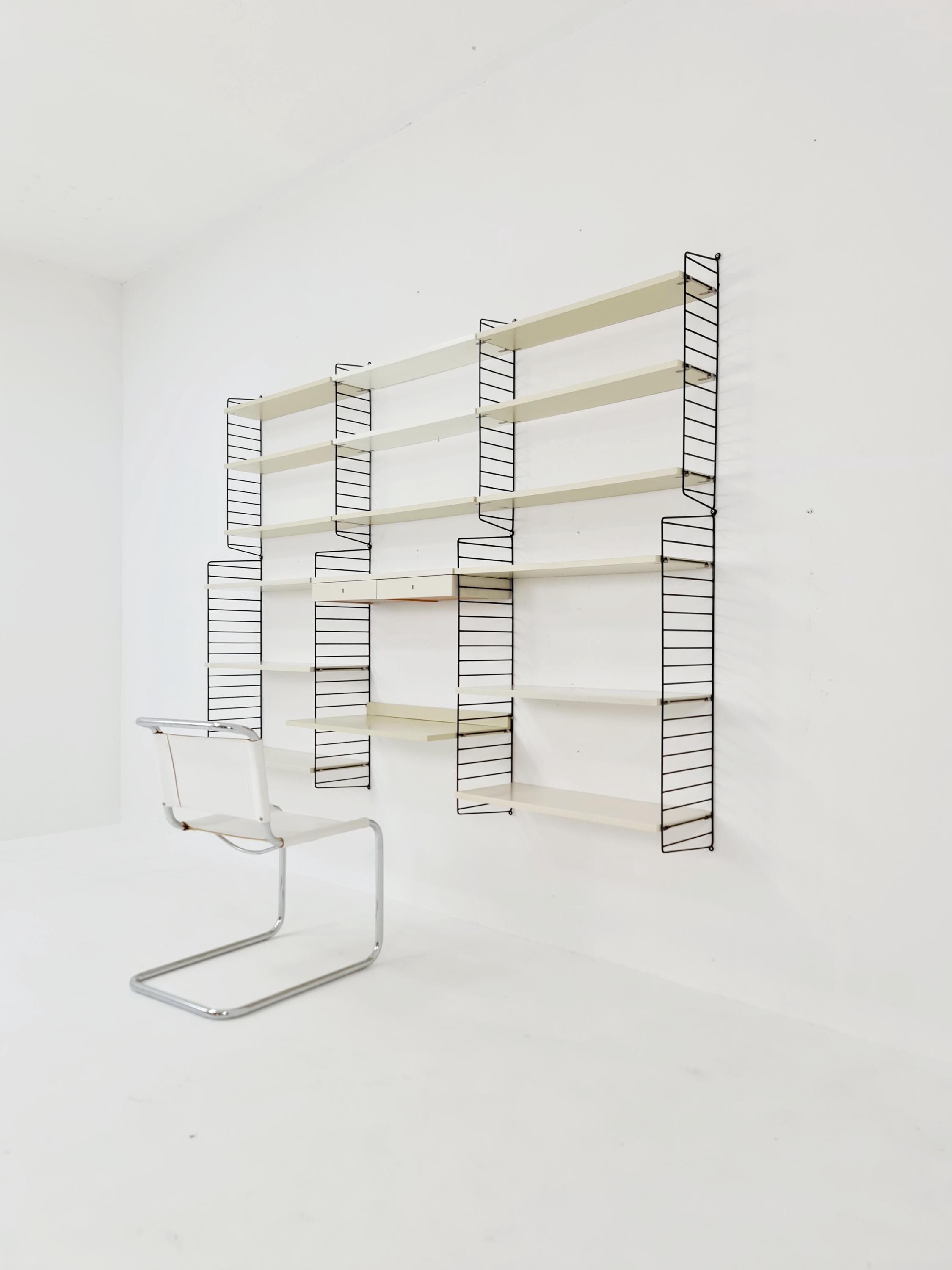 Wall-mounted original Swedish string shelf-system, bookcase teak by ...