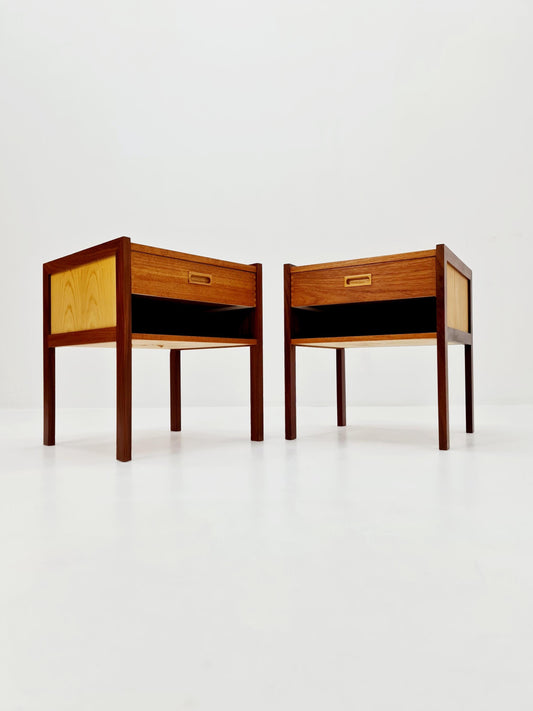 Mid century Danish teak & beech bedside tables/ nightstands by Bengt Ruda, set of 2