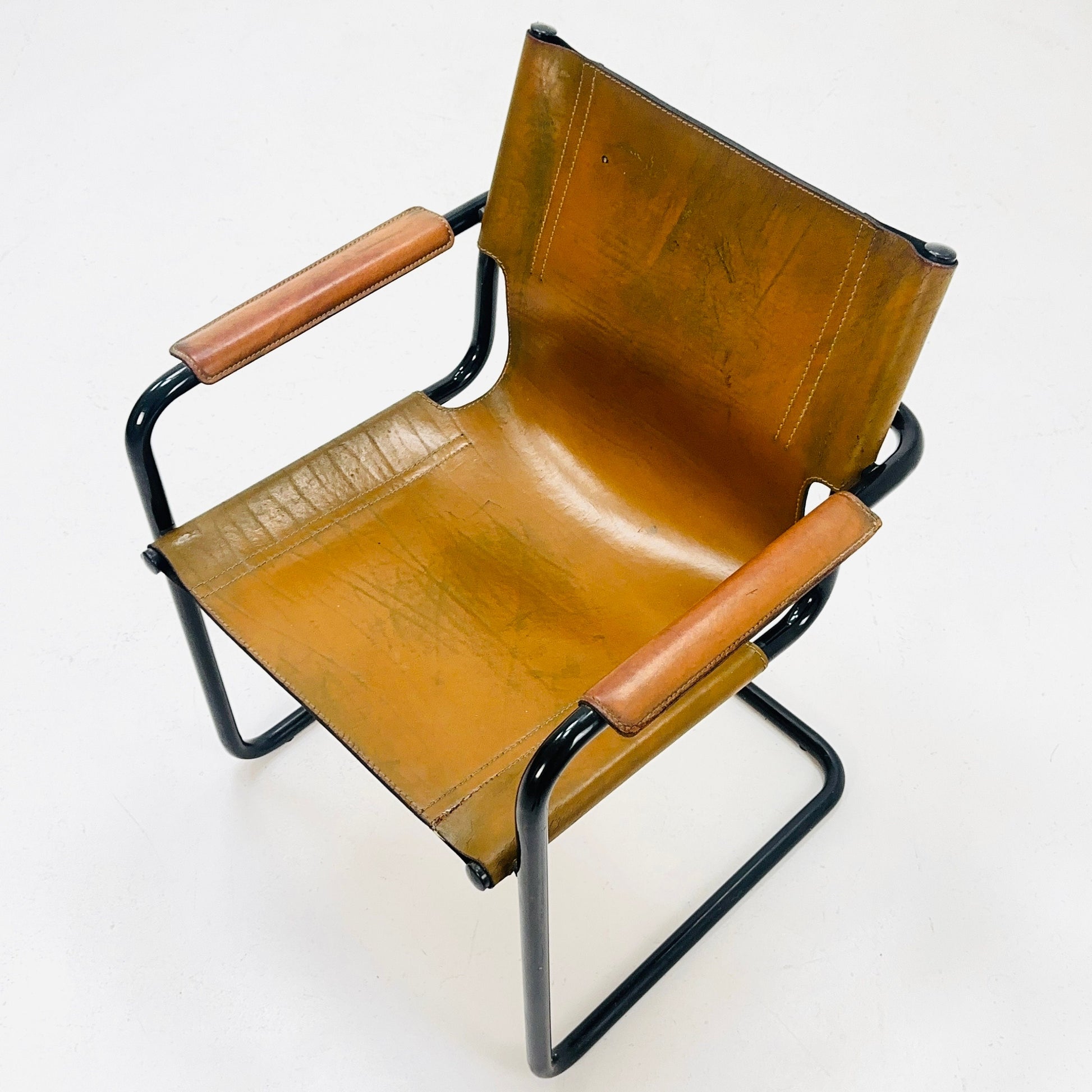 Mid century Bauhaus Visitor leather armchair for Mattei Grassi 1970s Italy