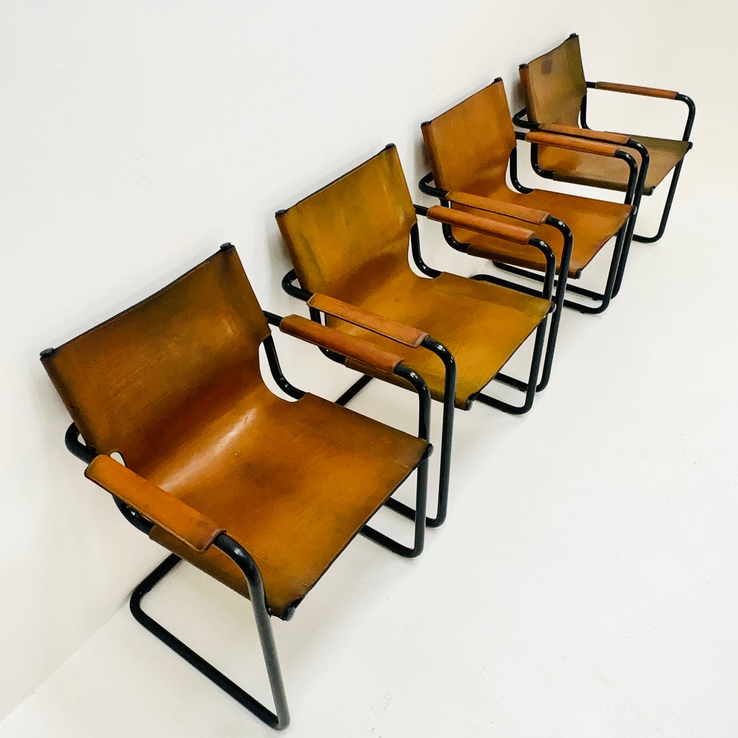 set of 4 Mid century MG5 Matteo Grassi visitor leather armchairs by Mart Stam Italy 1970s