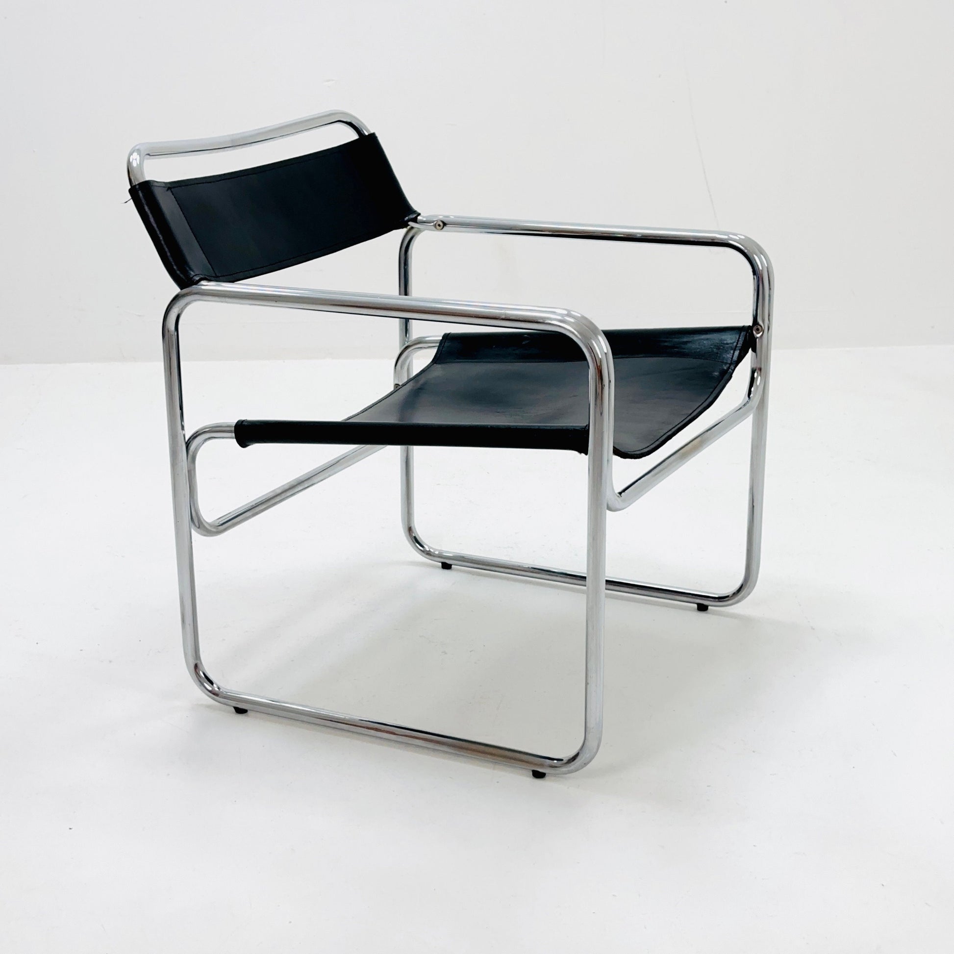 Mid century Bauhaus Jox Interni leather and tubular steel armchair 1970s Italy