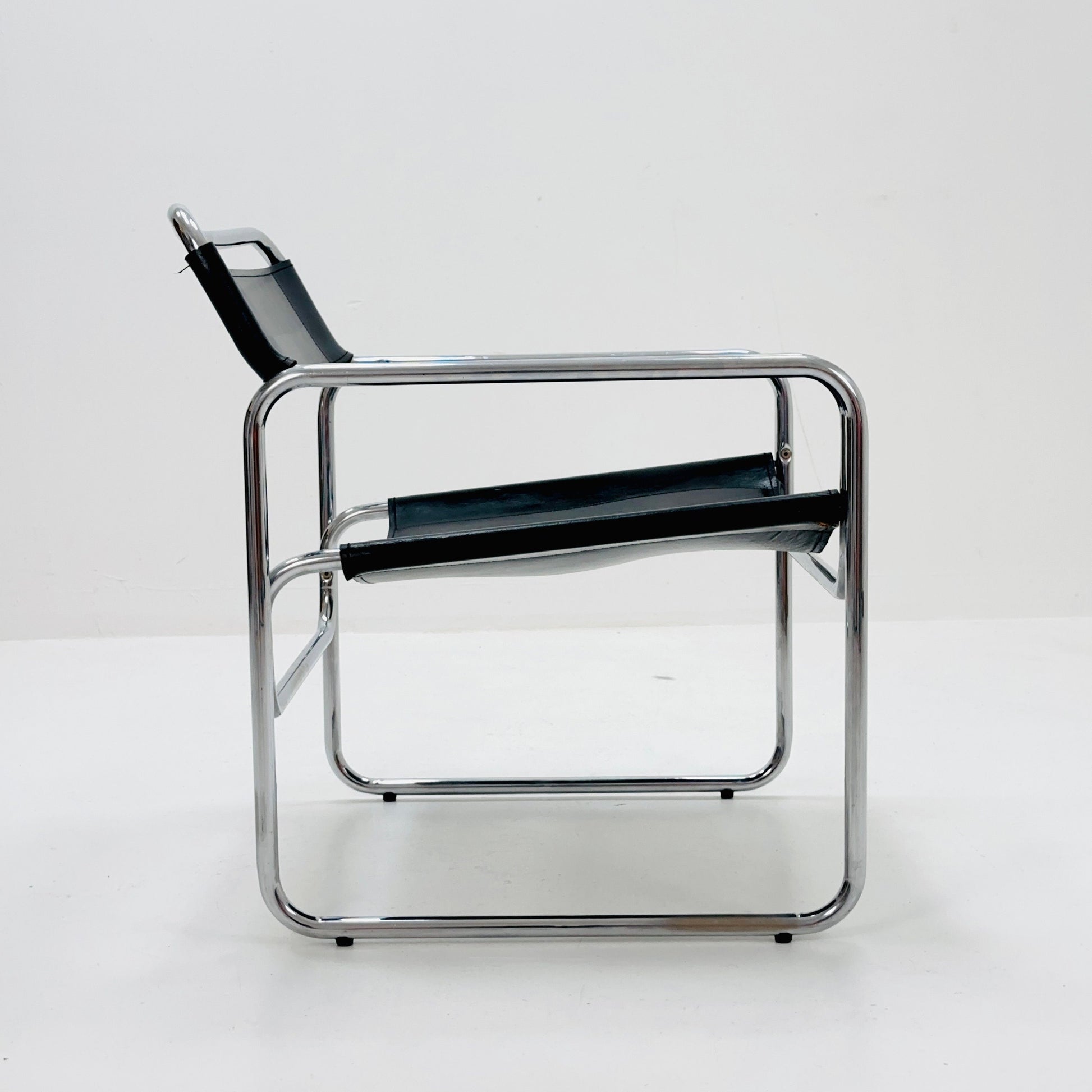 Mid century Bauhaus Jox Interni leather and tubular steel armchair 1970s Italy