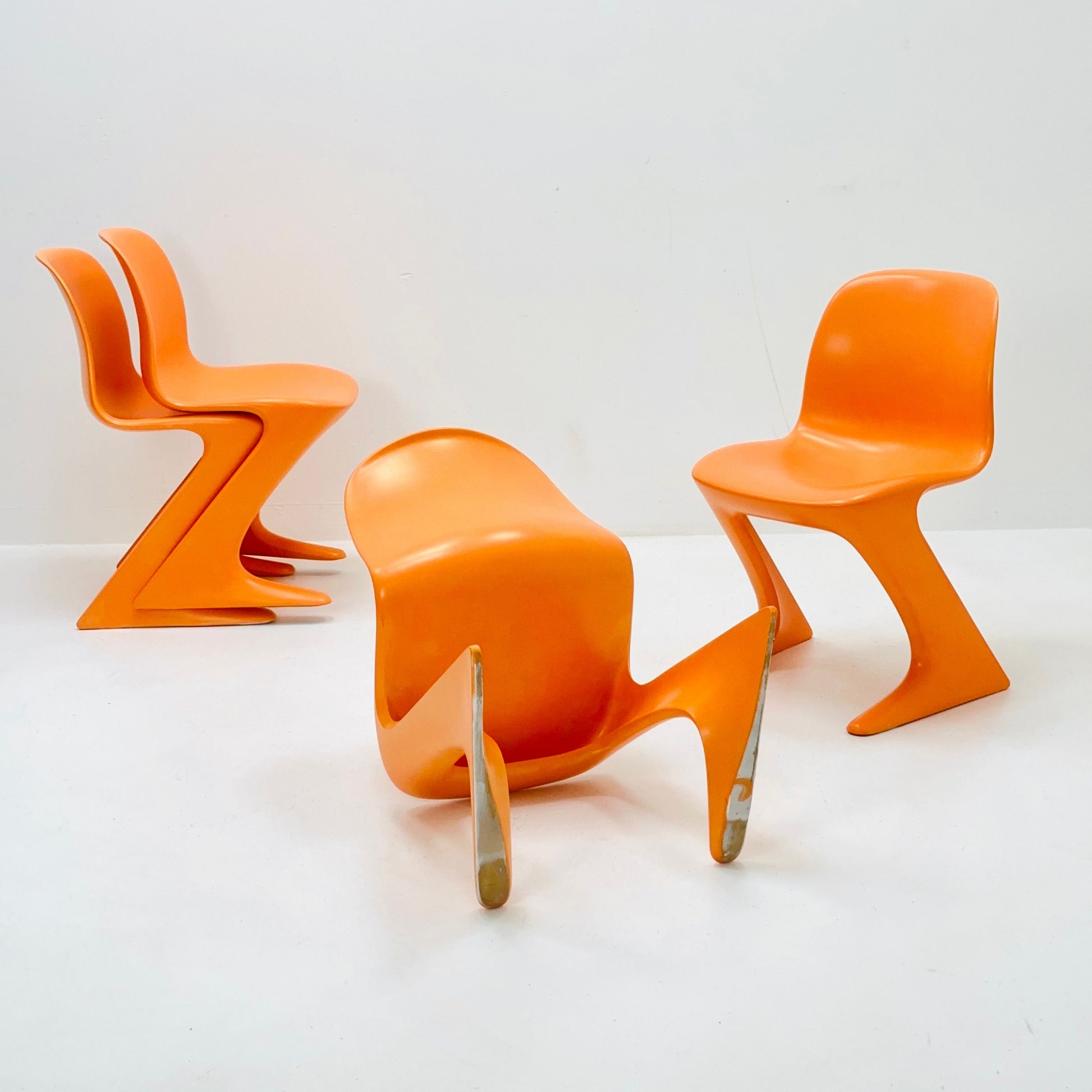 Set of 4 space age Orange “Kangaroo” chairs by Ernst Moeckl Germany 1960s