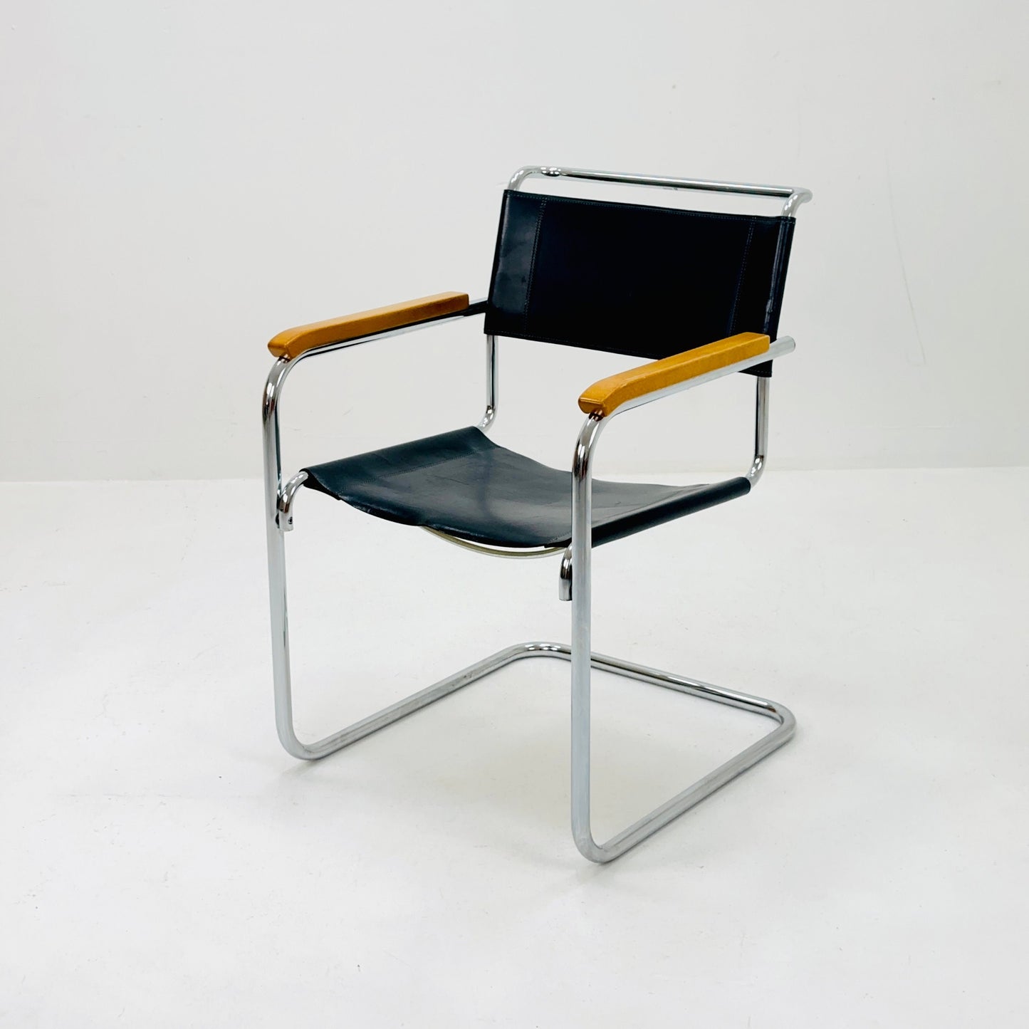 1 of 24 Bauhaus S34 black leather iconic armchair by mart Stam for Thonet 1980s