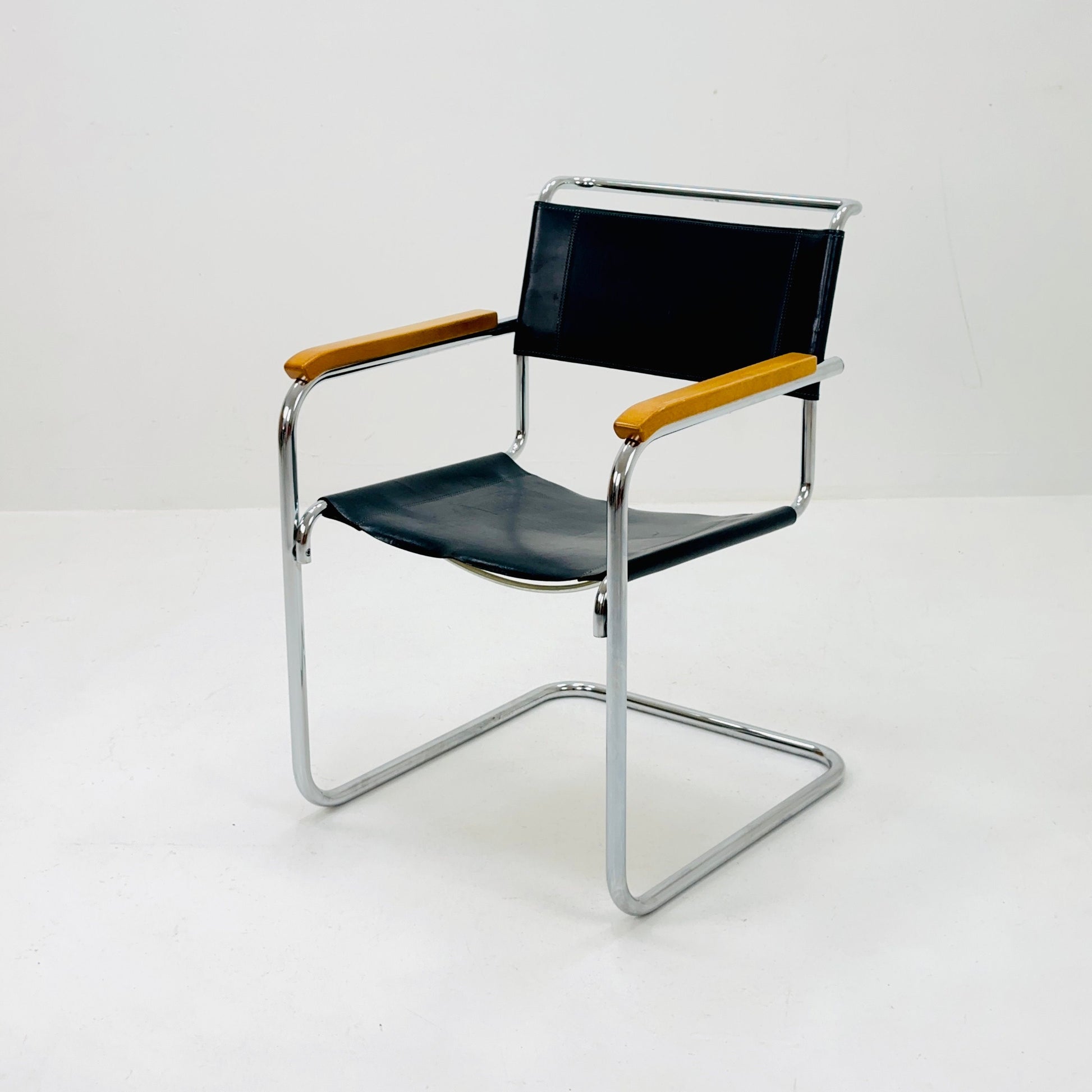 1 of 24 Bauhaus S34 black leather iconic armchair by mart Stam for Thonet 1980s
