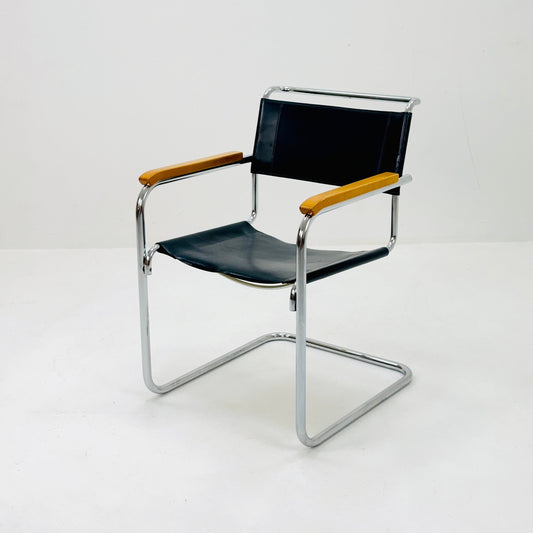 1 of 24 Bauhaus S34 black leather iconic armchair by mart Stam for Thonet 1980s