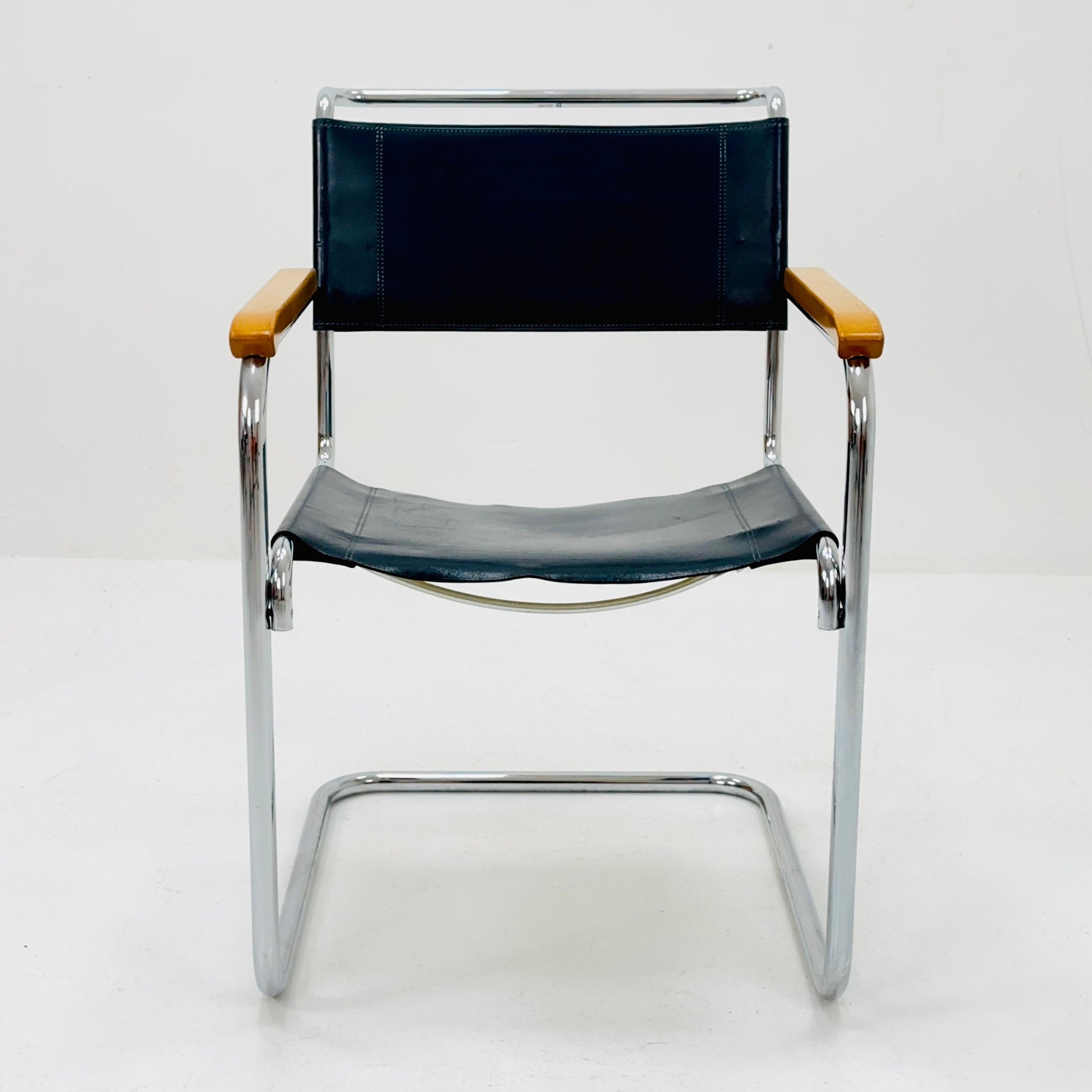 1 of 24 Bauhaus S34 black leather iconic armchair by mart Stam for Thonet 1980s