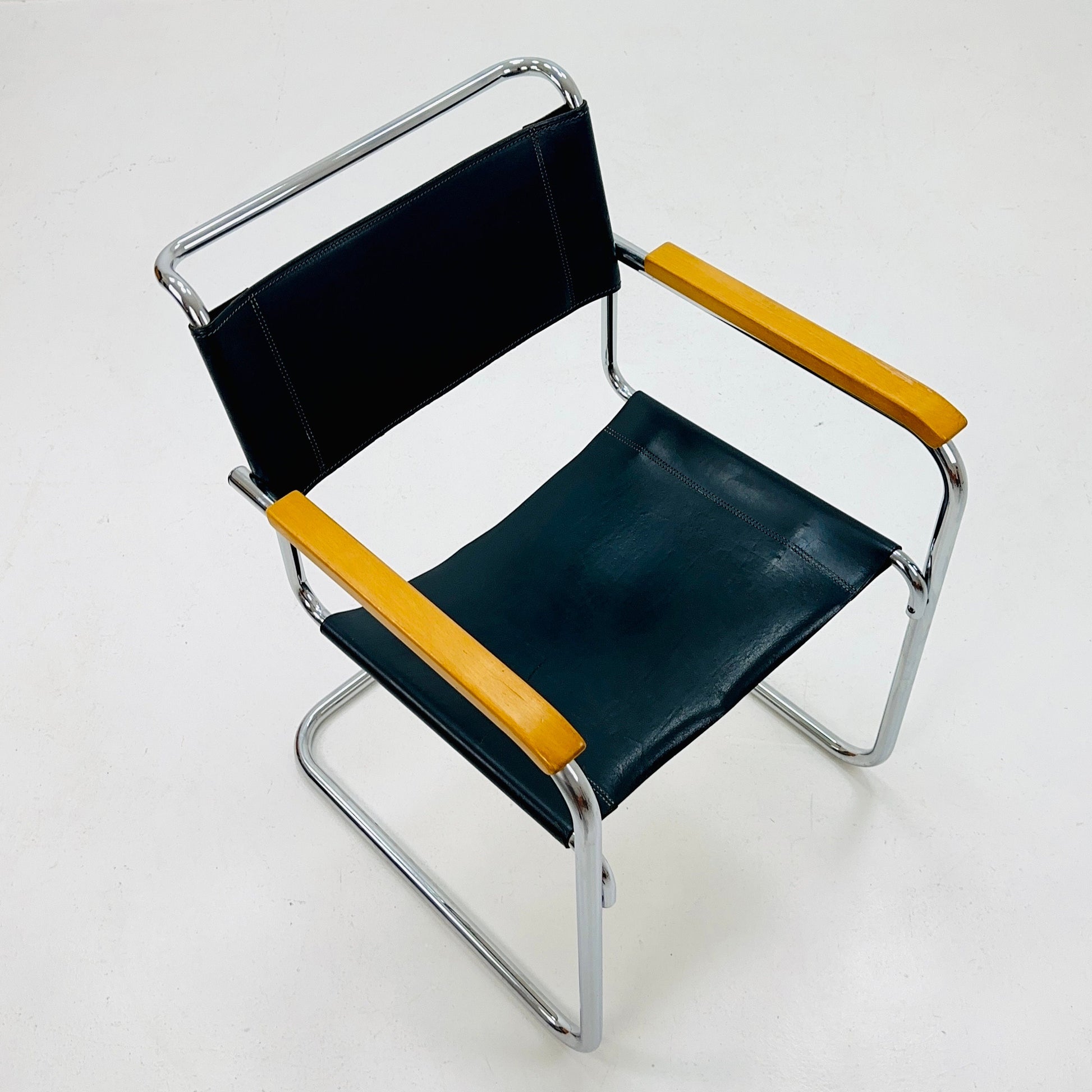 1 of 24 Bauhaus S34 black leather iconic armchair by mart Stam for Thonet 1980s