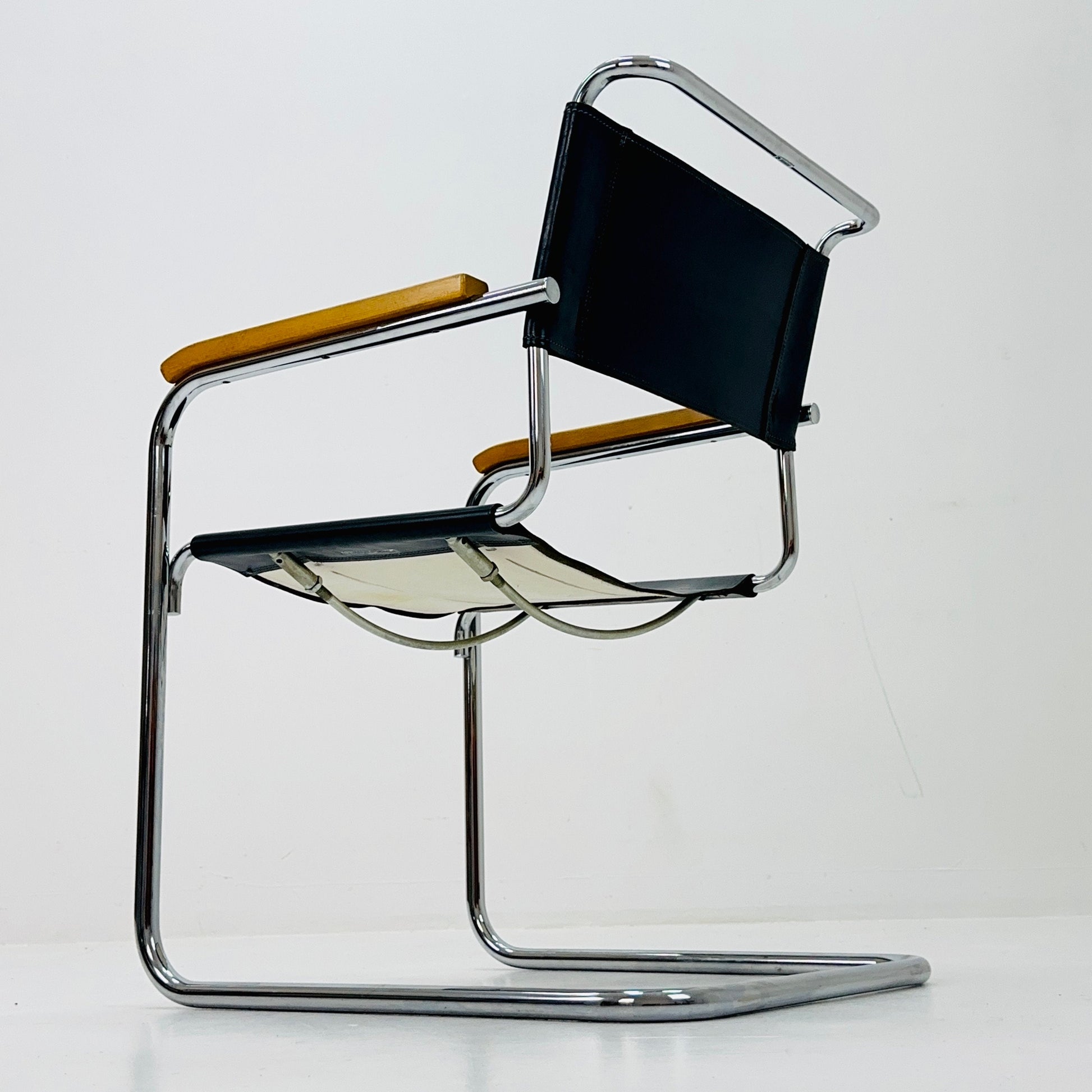 1 of 24 Bauhaus S34 black leather iconic armchair by mart Stam for Thonet 1980s