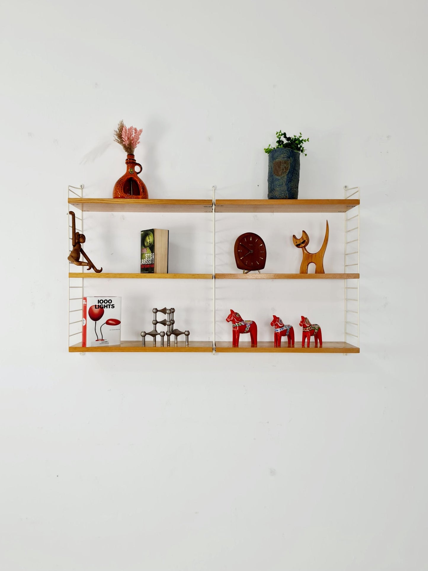 Original MCM Ash shelving system - consists of Black lacquered metal ladders, from string Stockholm 1960s