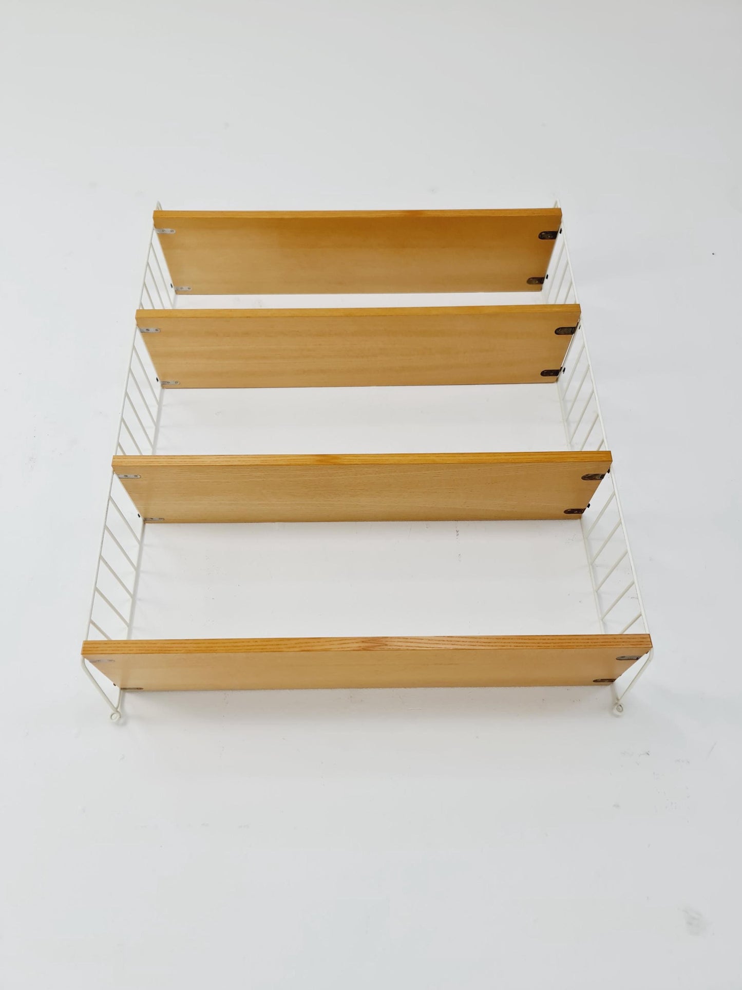 Original MCM Ash shelving system - consists of Black lacquered metal ladders, from string Stockholm 1960s