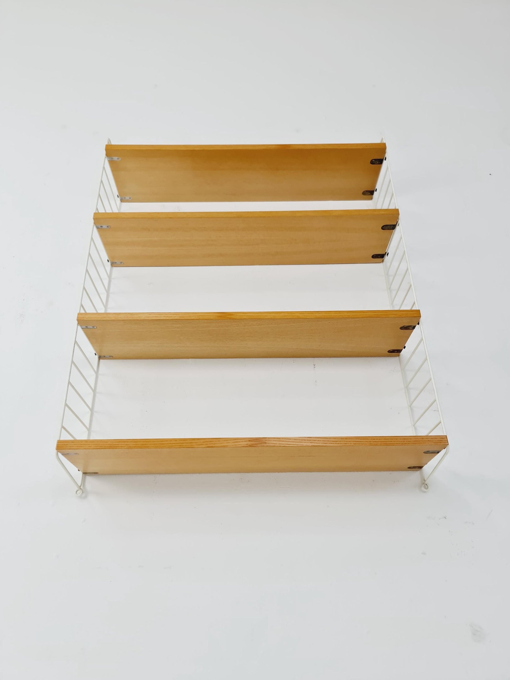 Original MCM Ash shelving system - consists of Black lacquered metal ladders, from string Stockholm 1960s