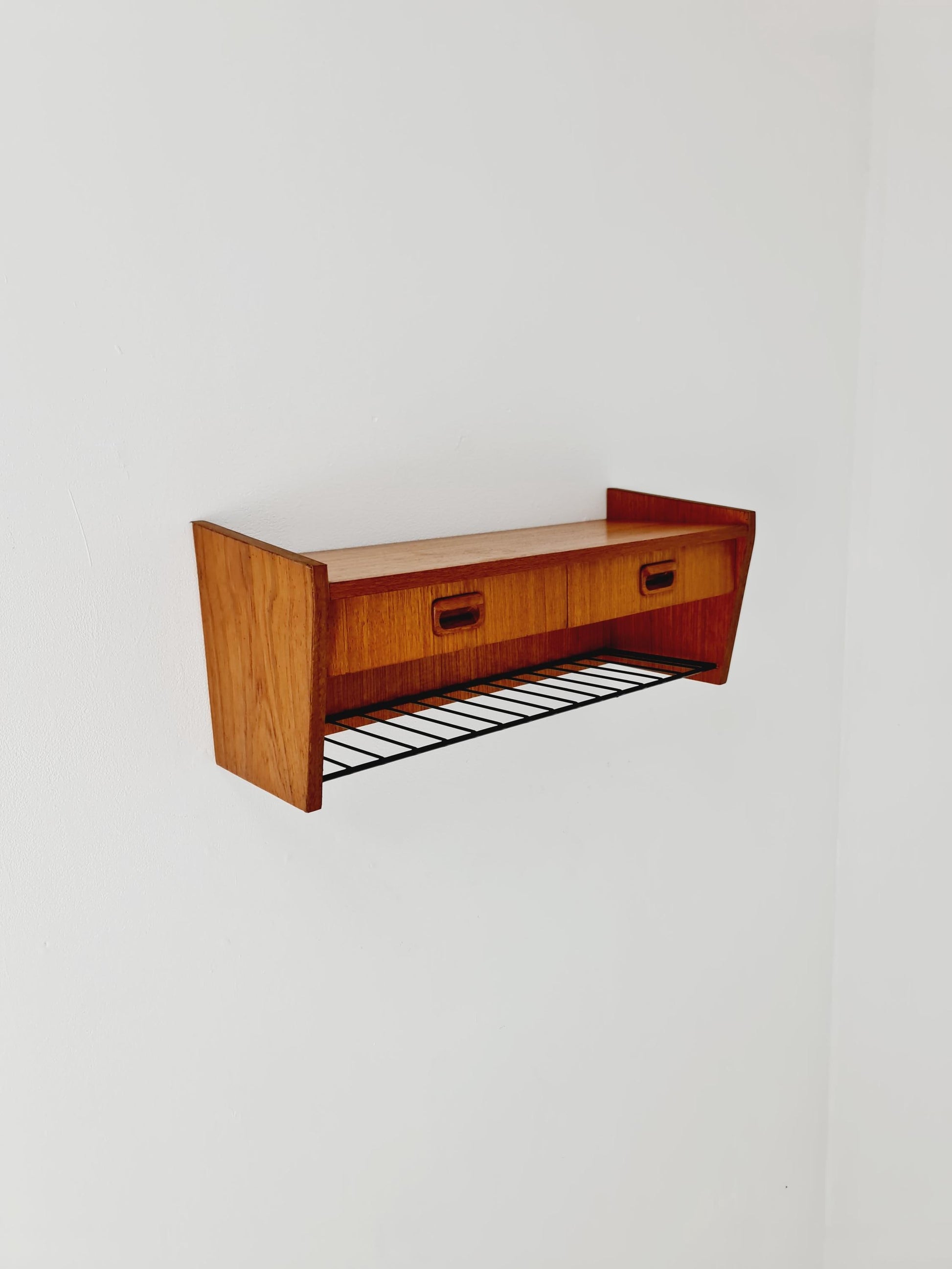 Scandinavian string teak floating/ hanging bedside table/ nightstand, 1960s