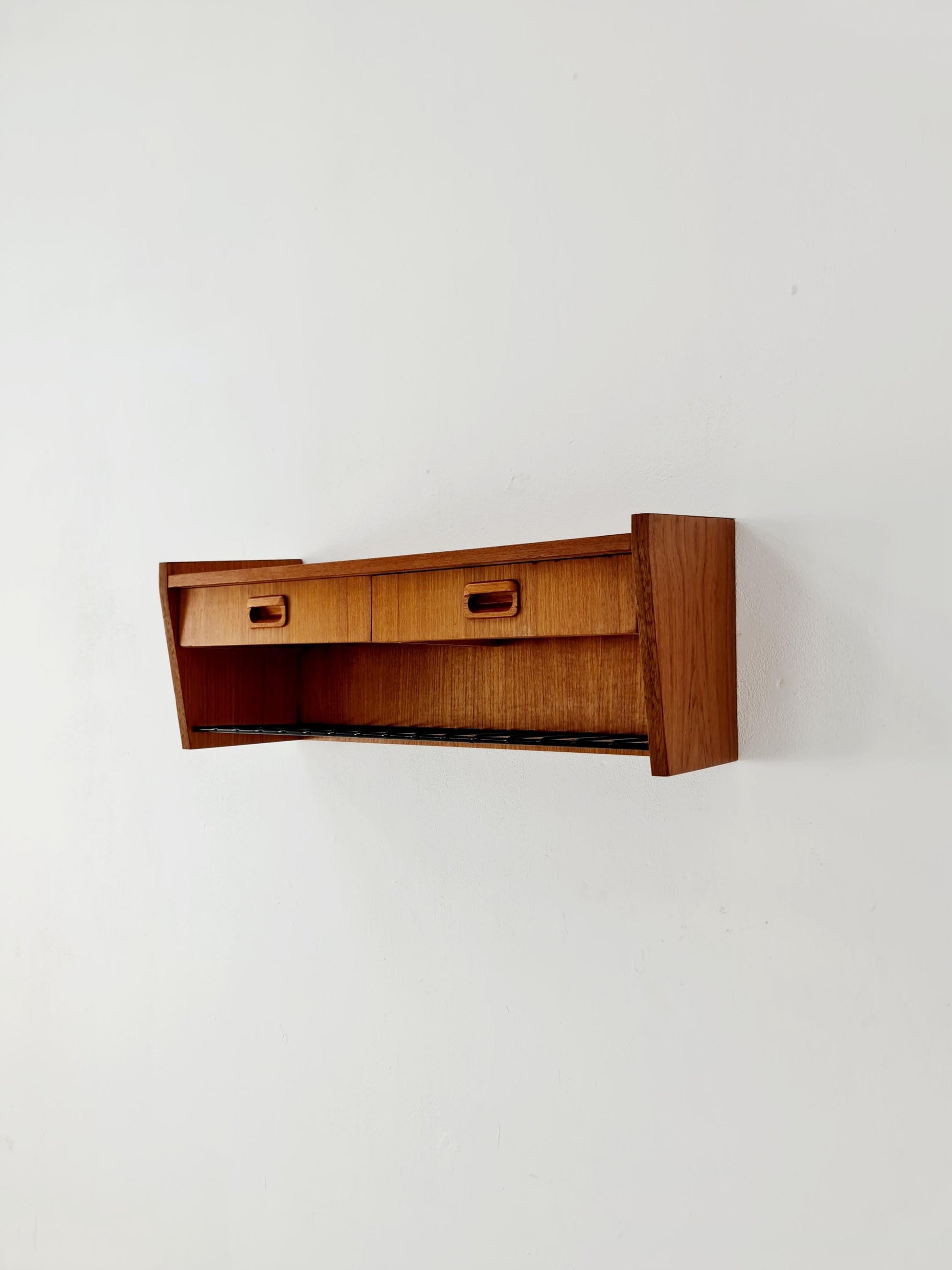 Scandinavian string teak floating/ hanging bedside table/ nightstand, 1960s