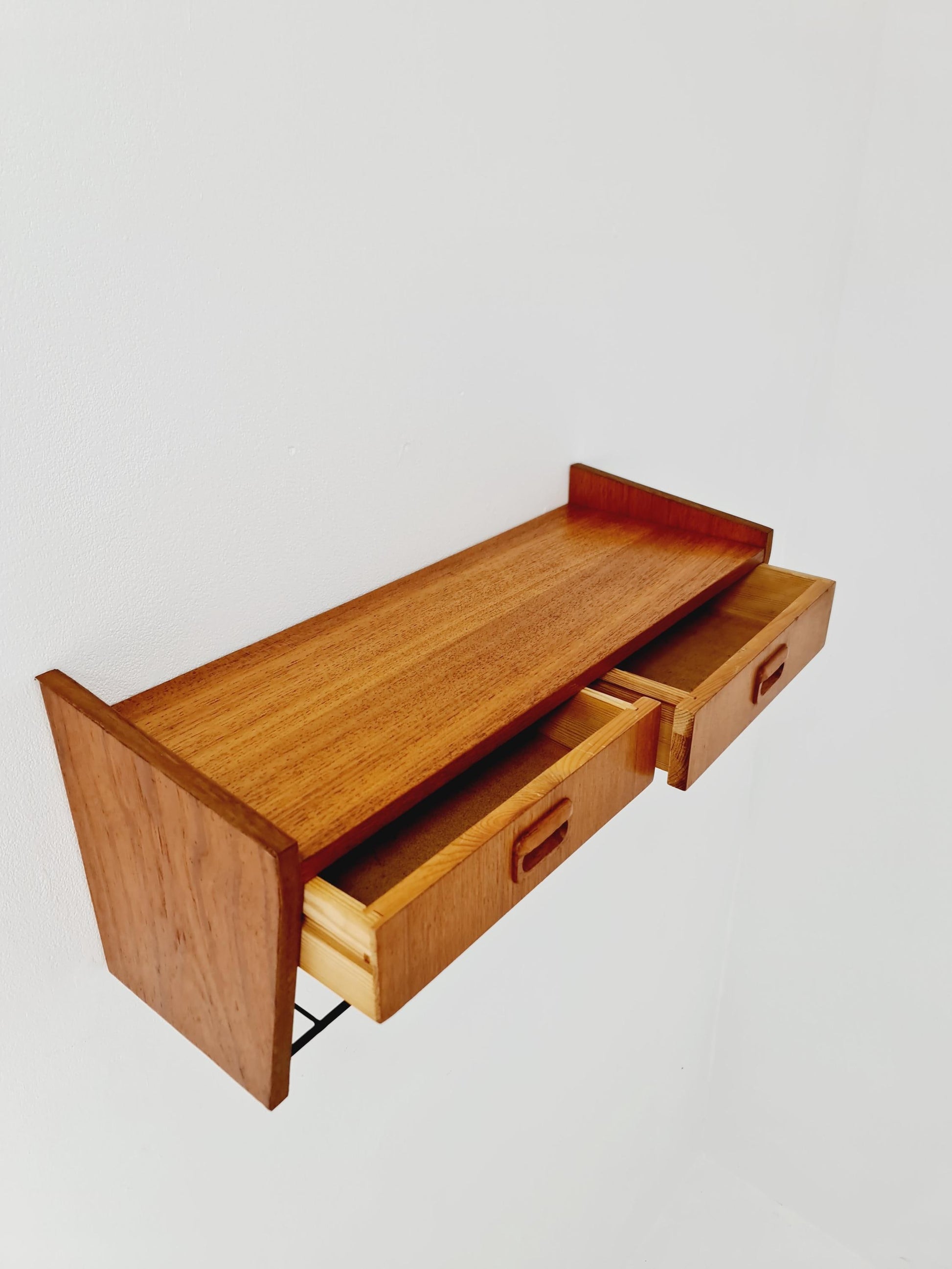 Scandinavian string teak floating/ hanging bedside table/ nightstand, 1960s