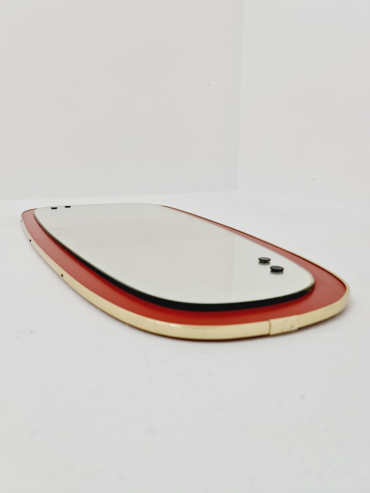Mid Century asymmetric German brass Original kidney wall mirror from the 60s Rockabilly By Zier