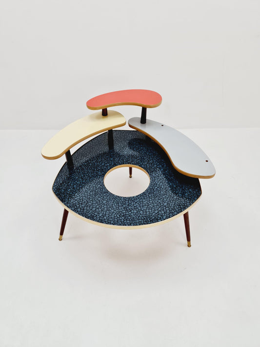 Big 1950s German Plant Stand, Colorful Vintage Mid-Century Minimalist Indoor Plant Stand Side Table Retro flower table