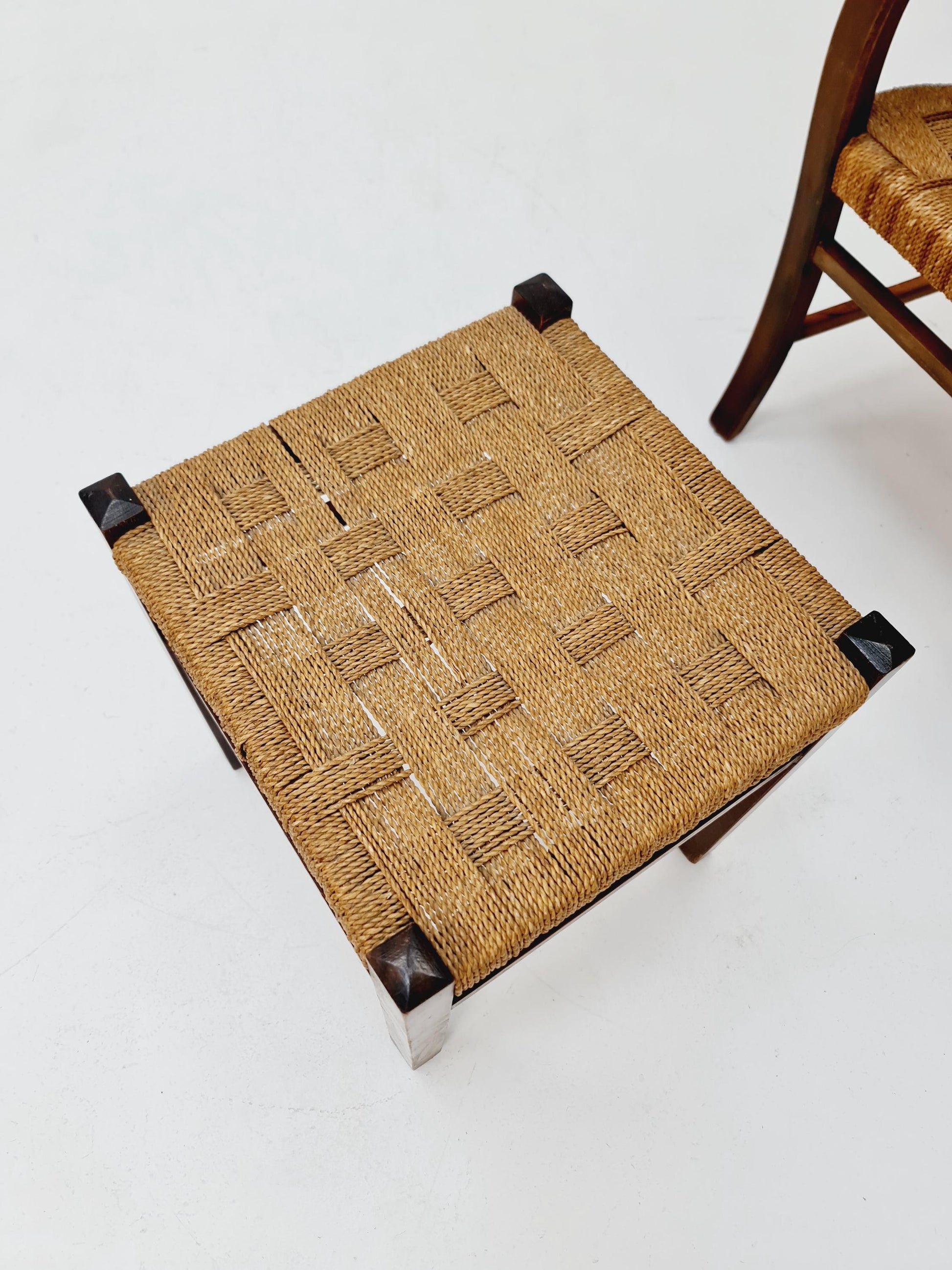 Bauhaus vintage papercord armchair with ottoman by Ehrich Dieckmann, 1930s