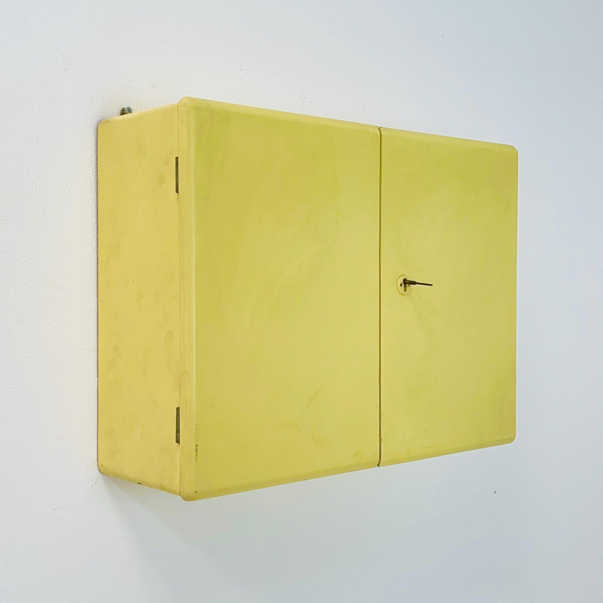 Vintage kitchen wooden wall cabinet yellow, medicine cabinet , 1960s Germany