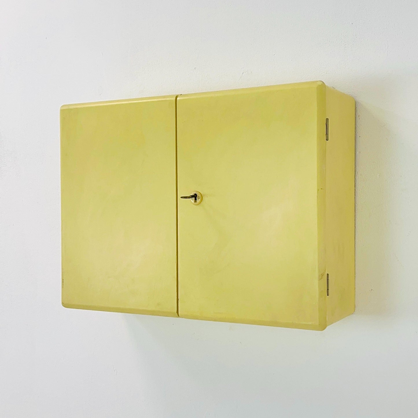 Vintage kitchen wooden wall cabinet yellow, medicine cabinet , 1960s Germany