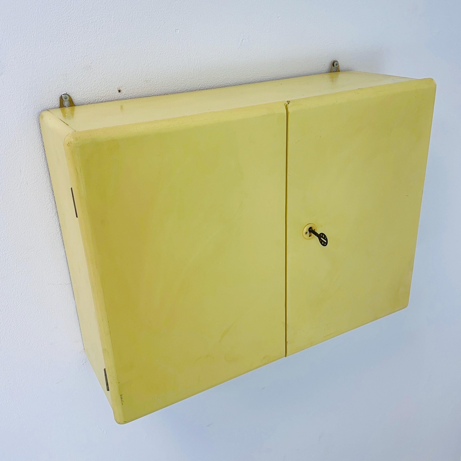 Vintage kitchen wooden wall cabinet yellow, medicine cabinet , 1960s Germany