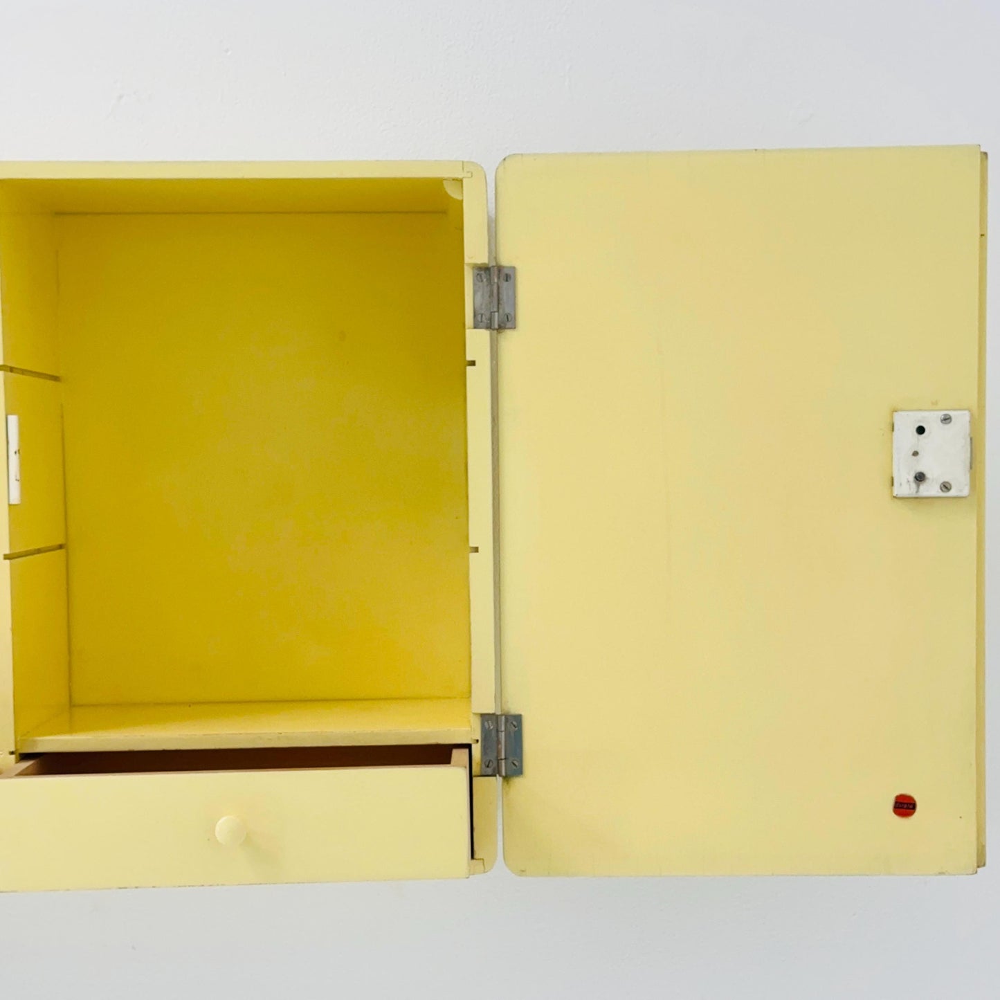 Vintage kitchen wooden wall cabinet yellow, medicine cabinet , 1960s Germany