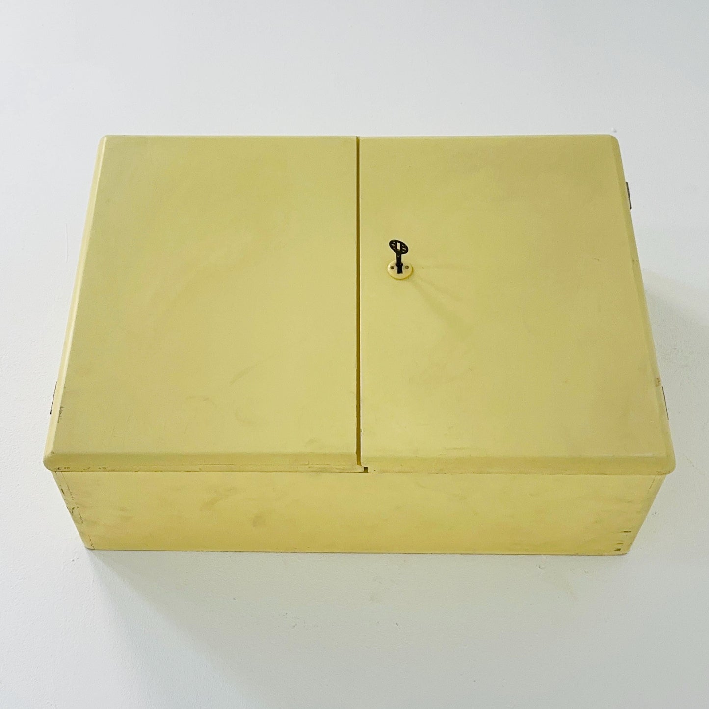 Vintage kitchen wooden wall cabinet yellow, medicine cabinet , 1960s Germany