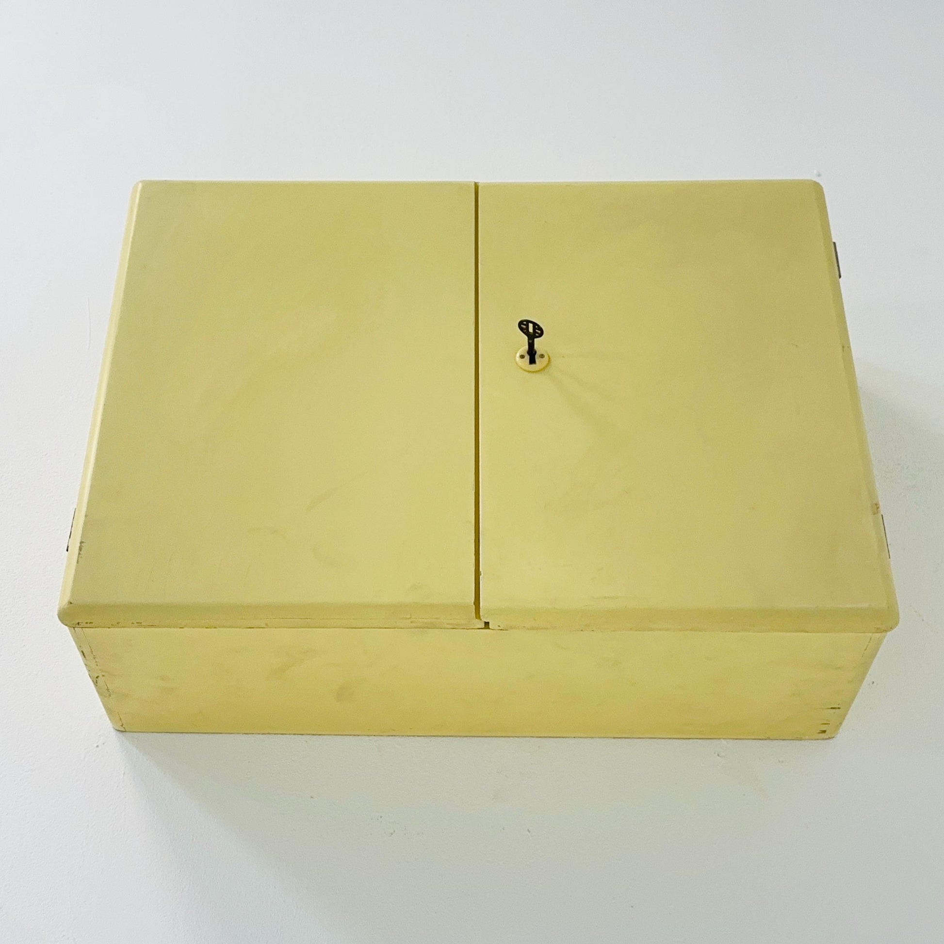 Vintage kitchen wooden wall cabinet yellow, medicine cabinet , 1960s Germany
