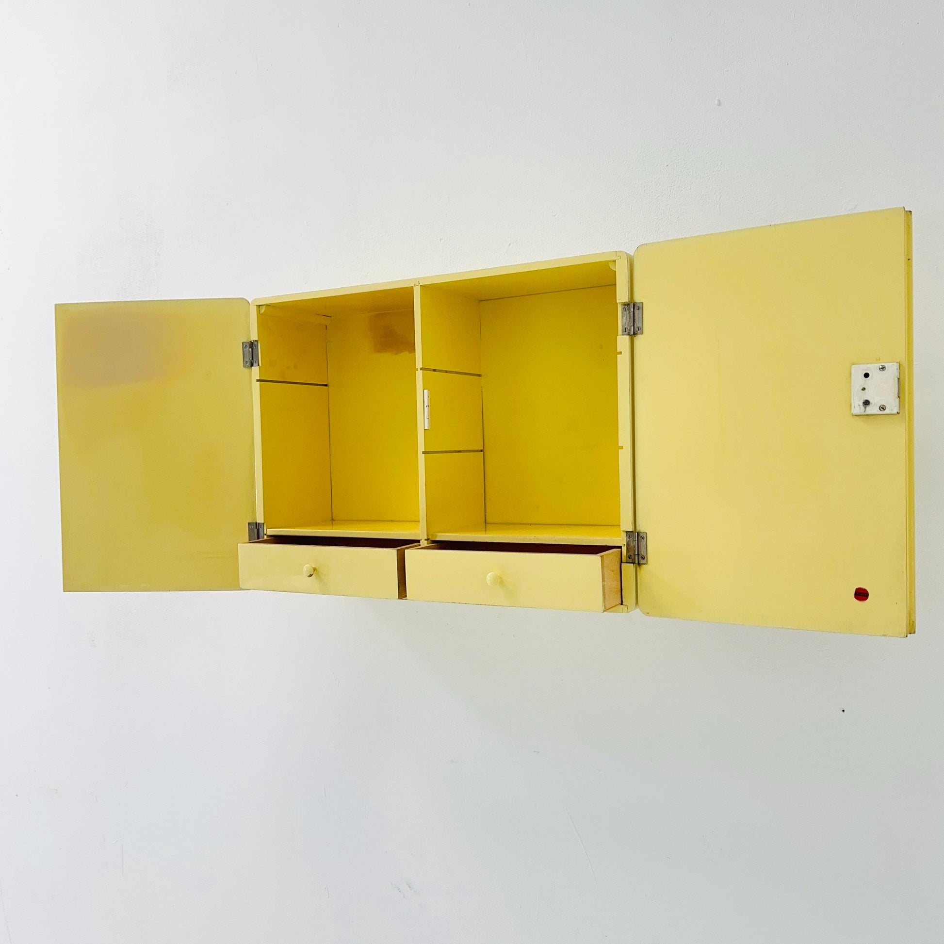 Vintage kitchen wooden wall cabinet yellow, medicine cabinet , 1960s Germany