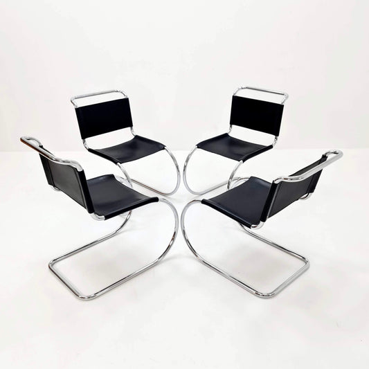 Set of 4 MR10 lounge black leather chairs design by Ludwig Mies van der Rohe , 1980s Italy