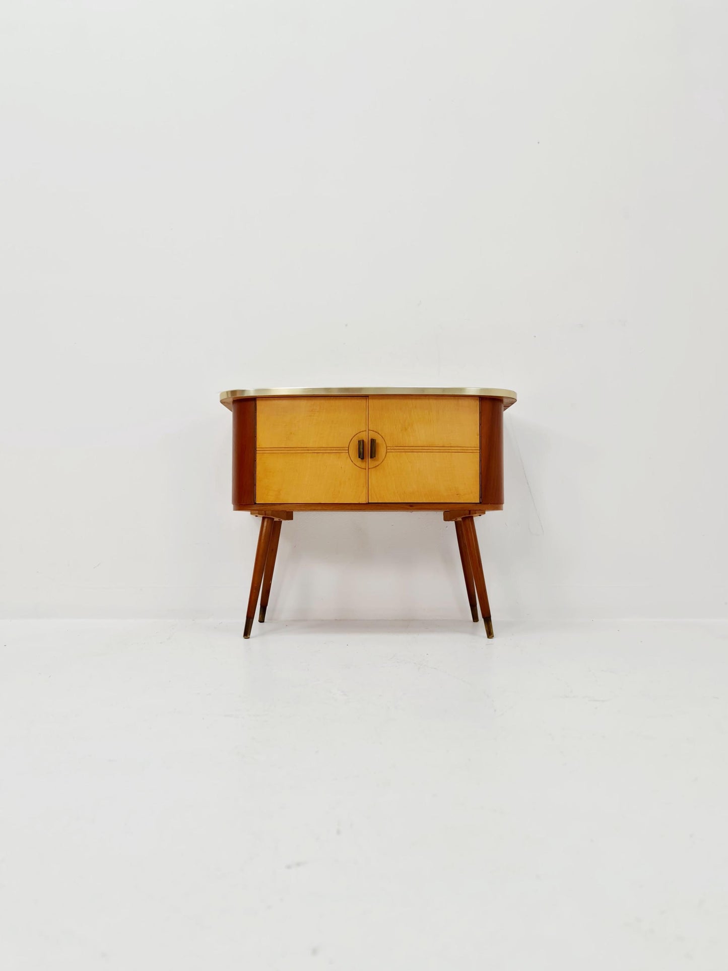 German mid-century teak and beech small sideboard /side table, 1950s