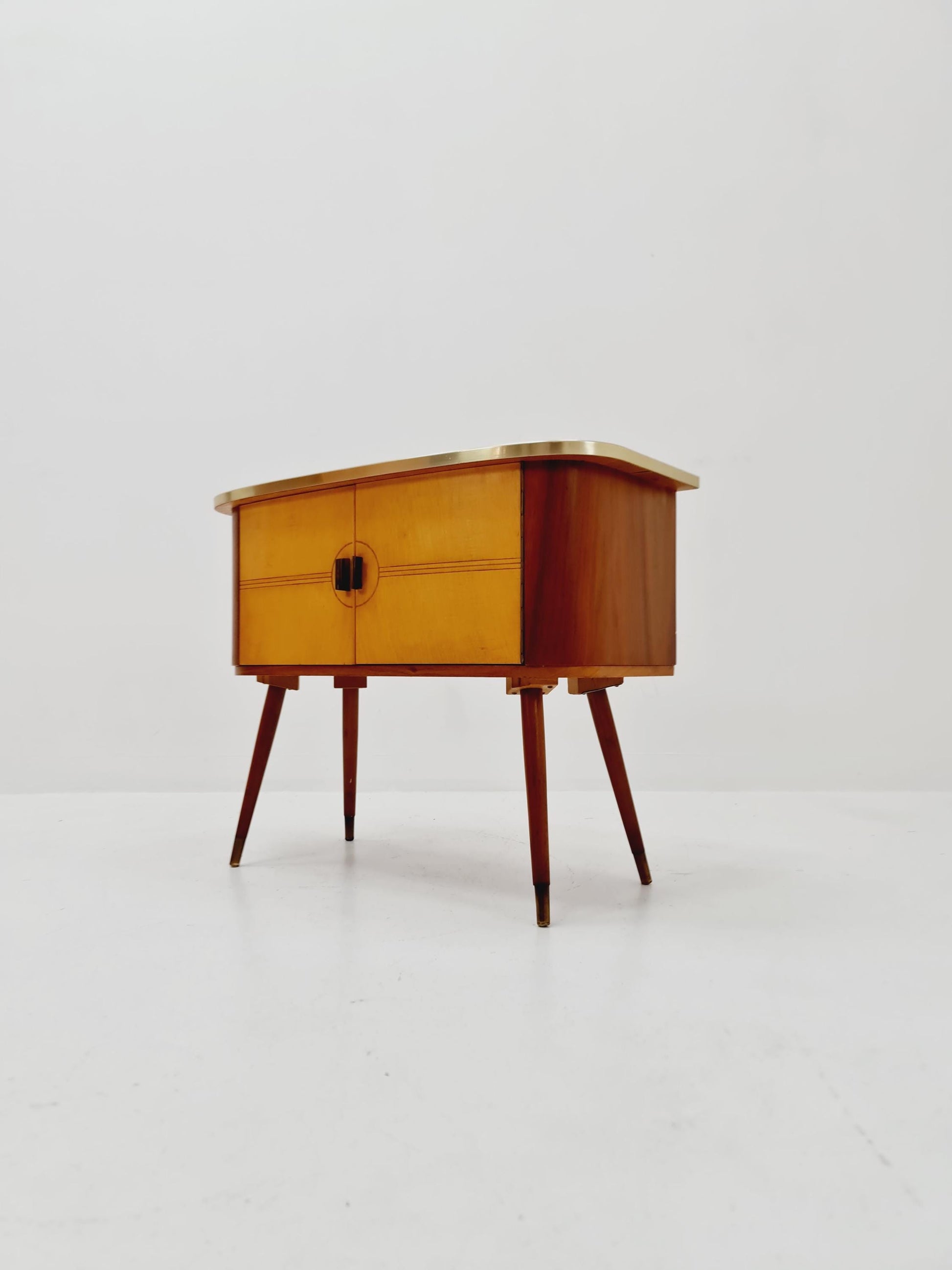 German mid-century teak and beech small sideboard /side table, 1950s