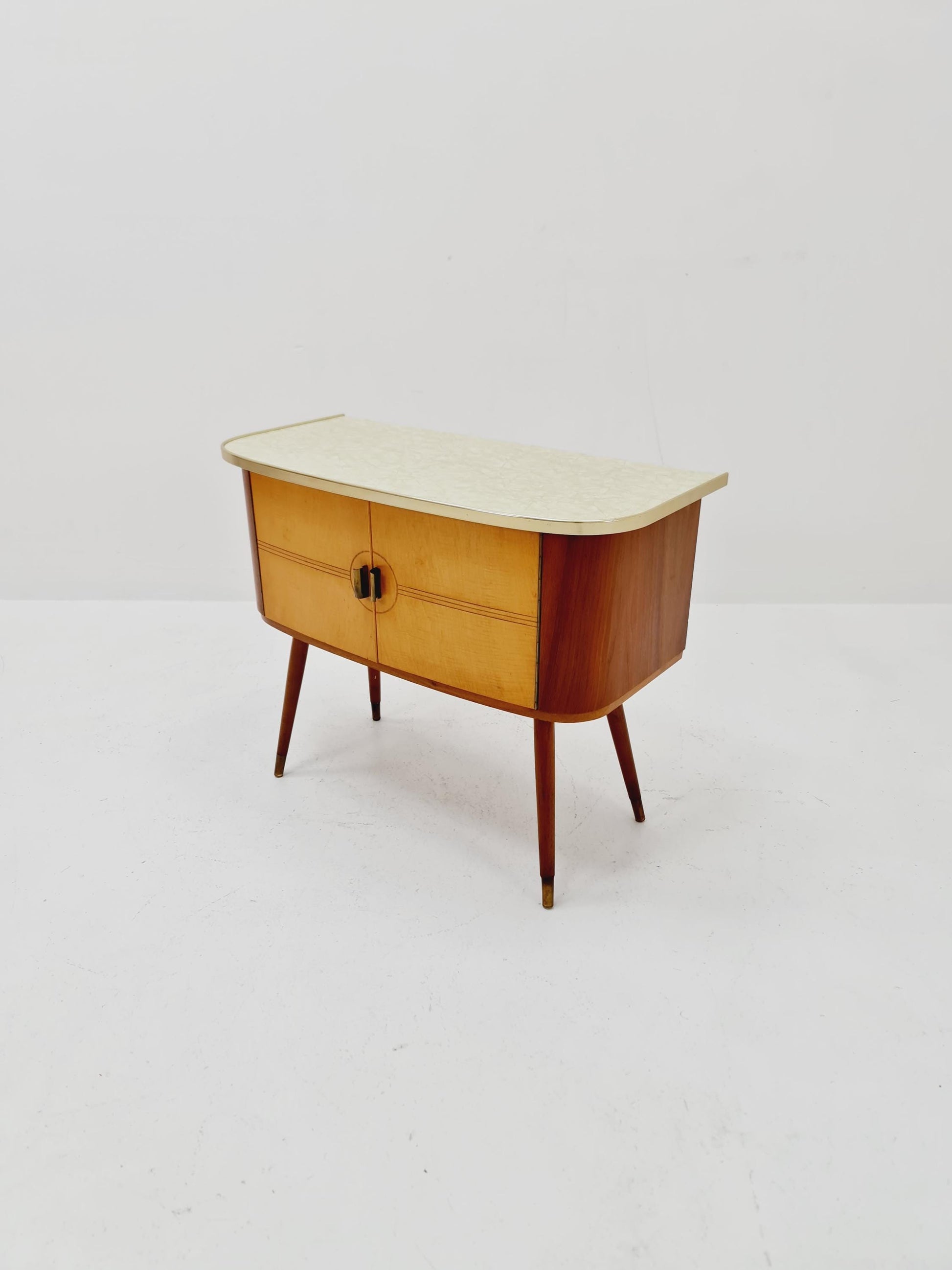 German mid-century teak and beech small sideboard /side table, 1950s