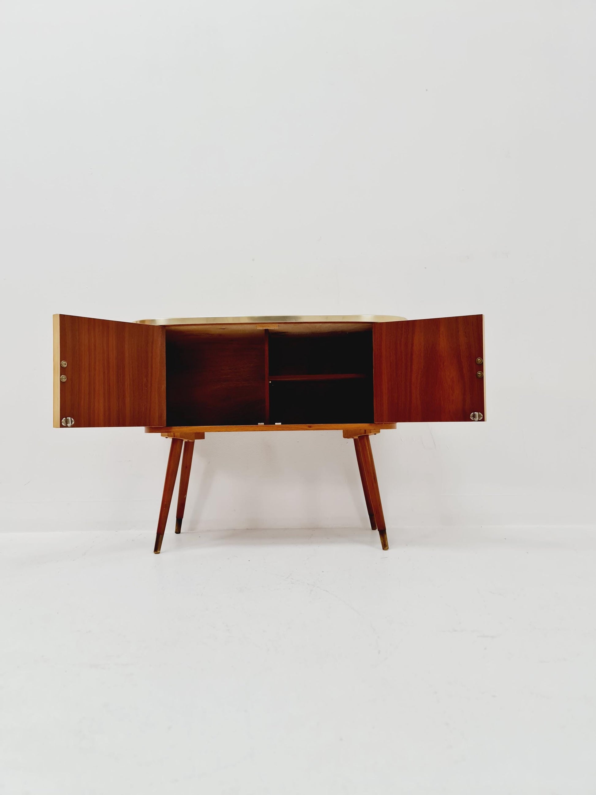 German mid-century teak and beech small sideboard /side table, 1950s