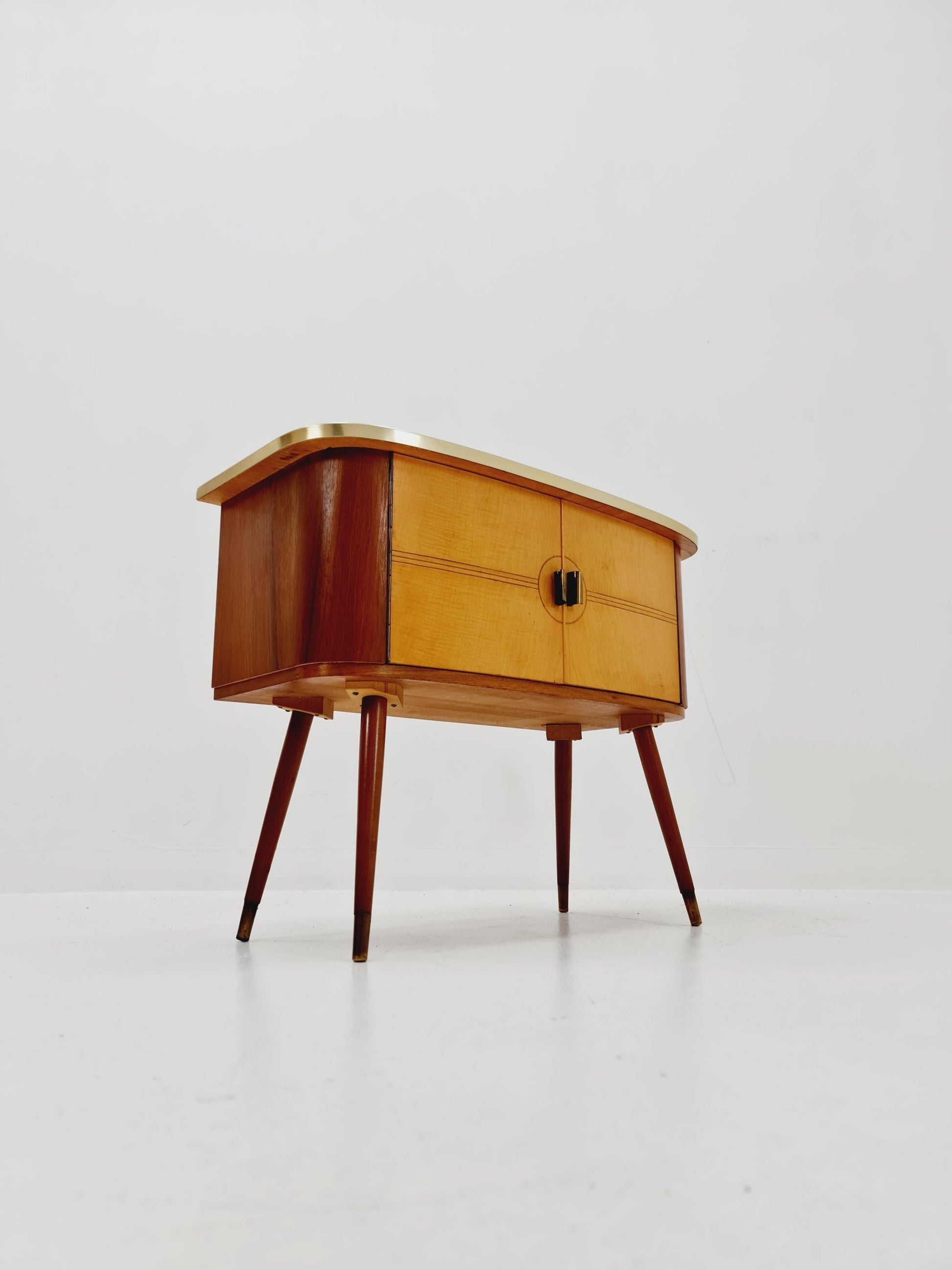 German mid-century teak and beech small sideboard /side table, 1950s